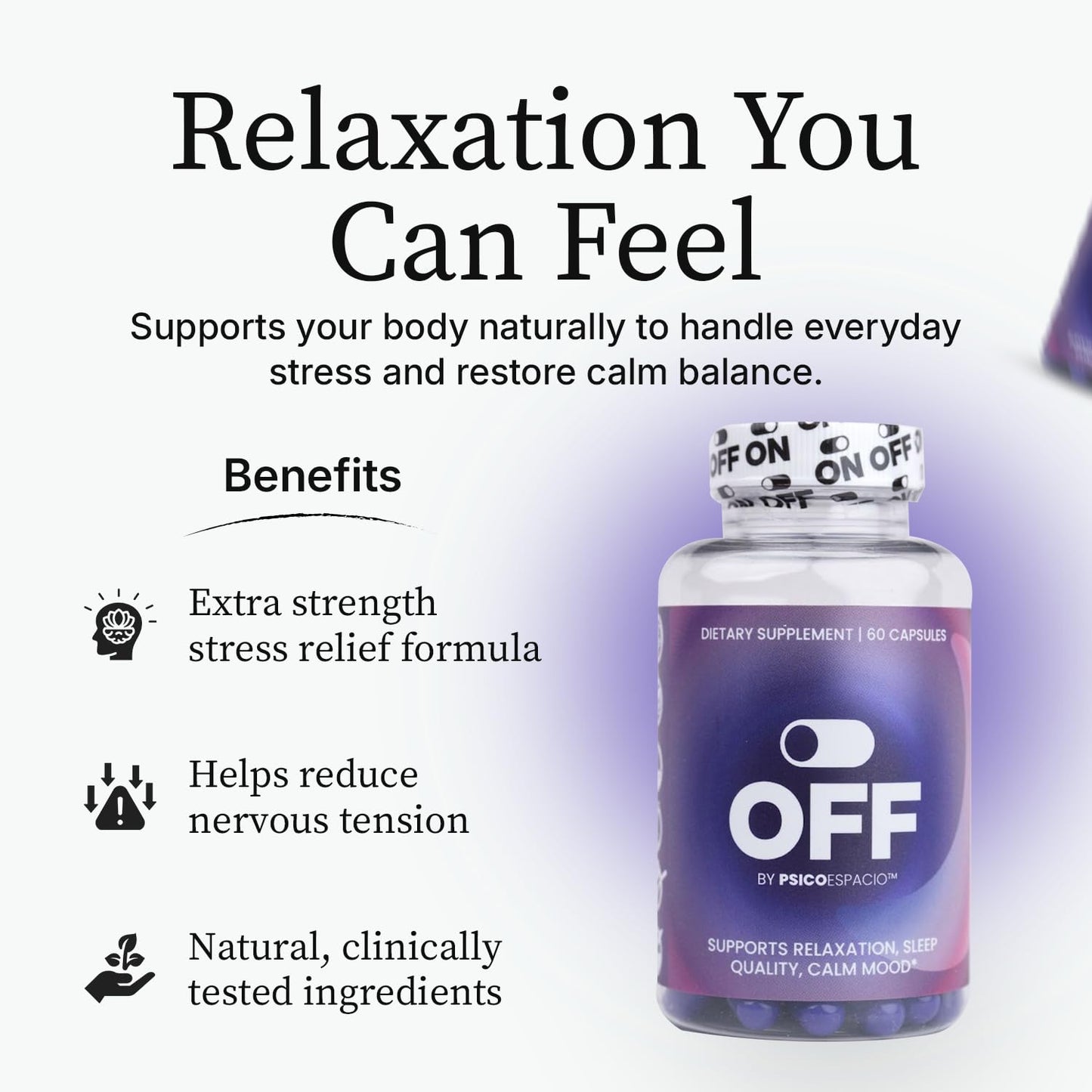 OFF BY PSICOESPACIO L-Theanine Night Time Melatonin Sleep Aid Capsules, 60 Count