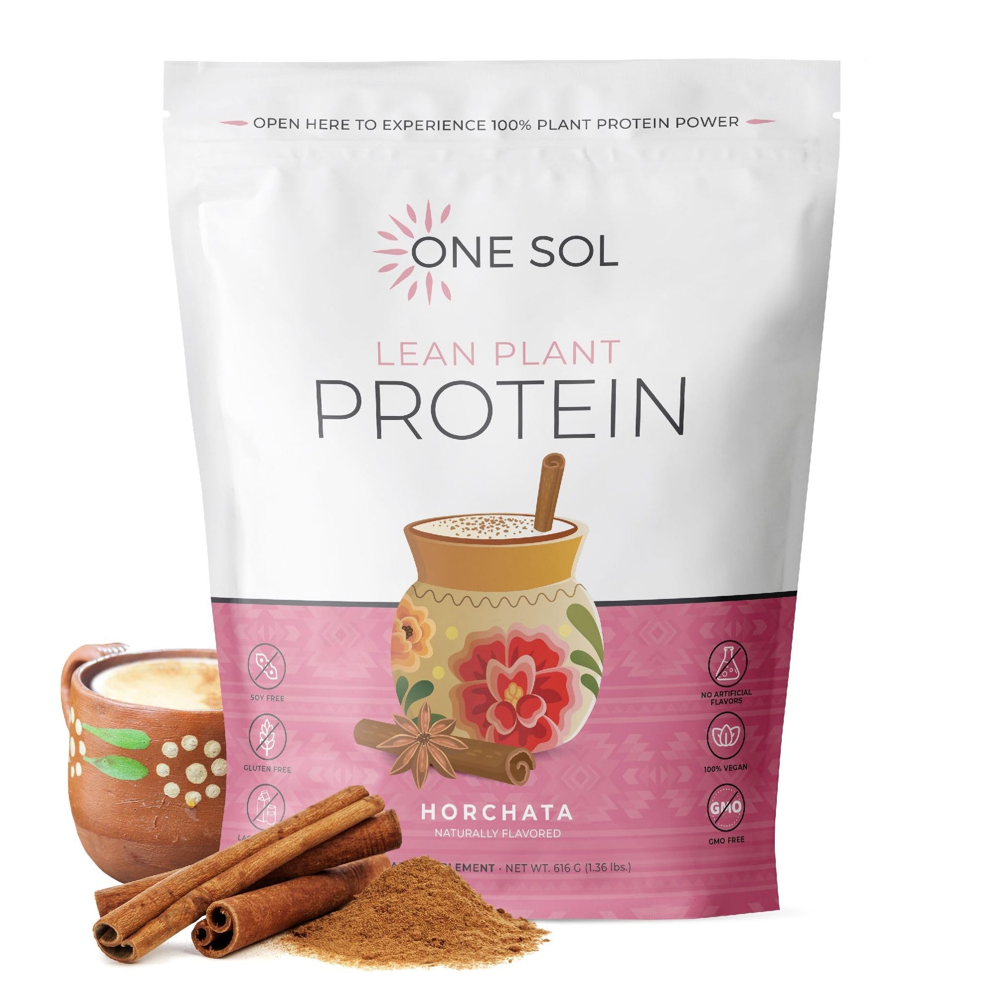 One Sol Lean Plant Protein Powder, Low Carb, Horchata, 21.76 oz