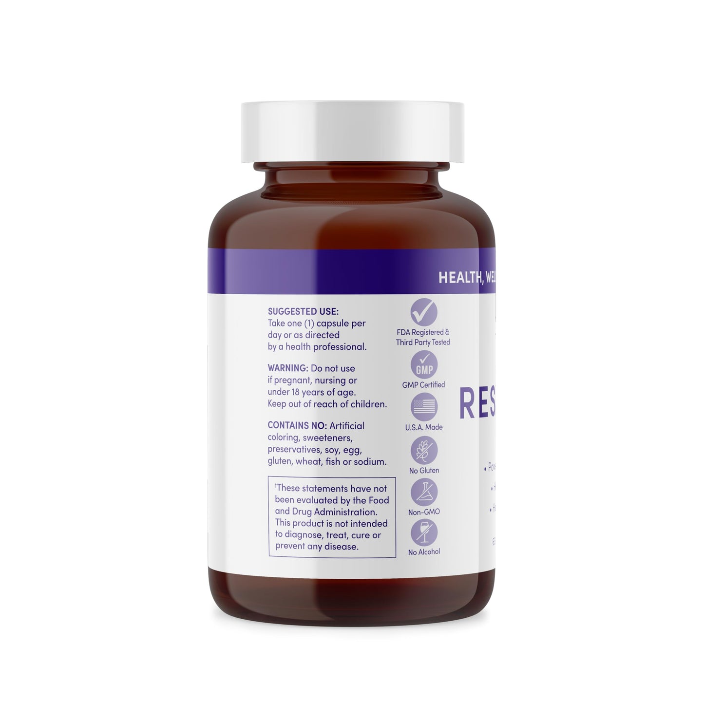 Merlot Resveratrol 500mg Capsule, 60 Count, Non-GMO, Gluten Free, Made in USA