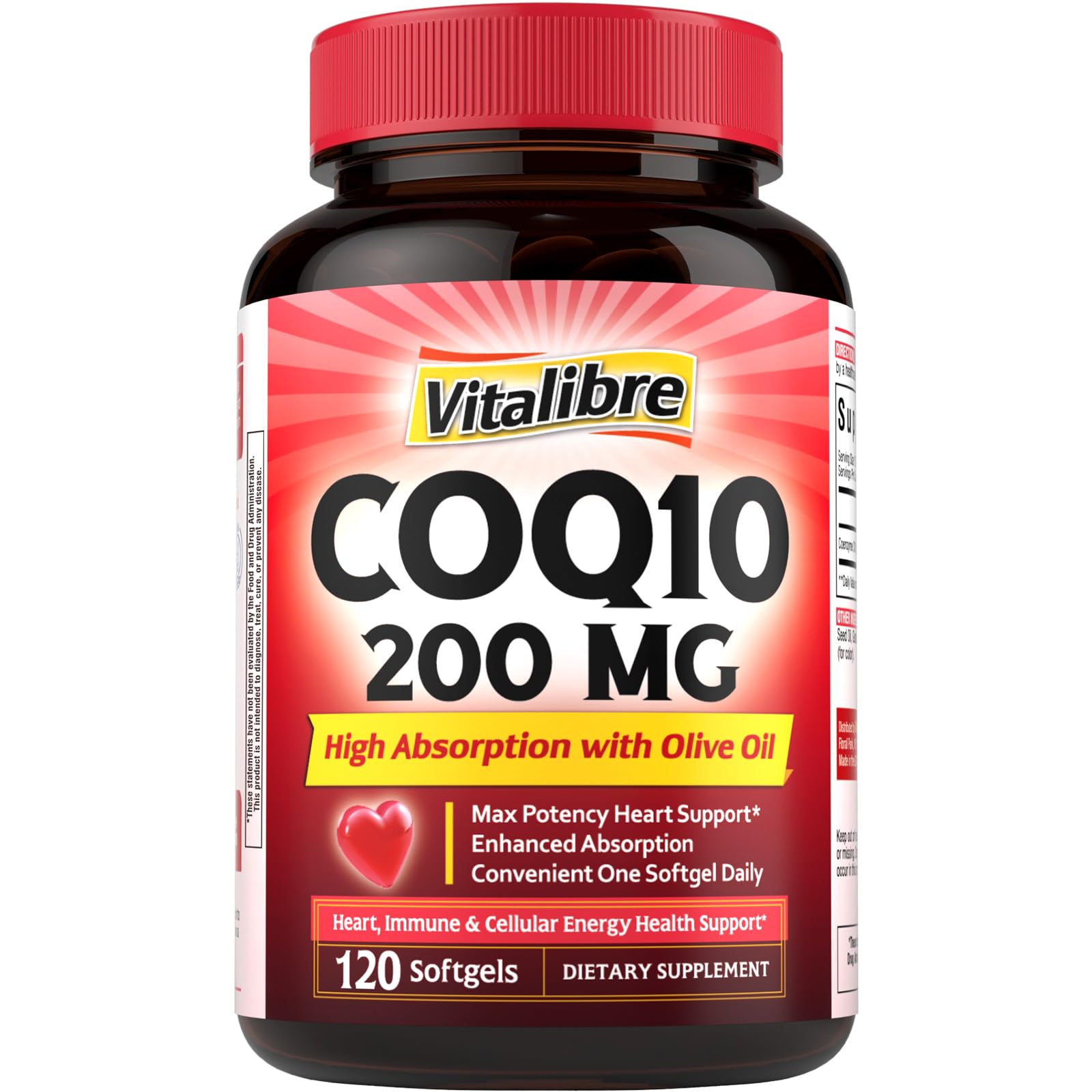 Vitalibre CoQ10 200 mg with Extra Virgin Olive Oil Softgels, 120 Count