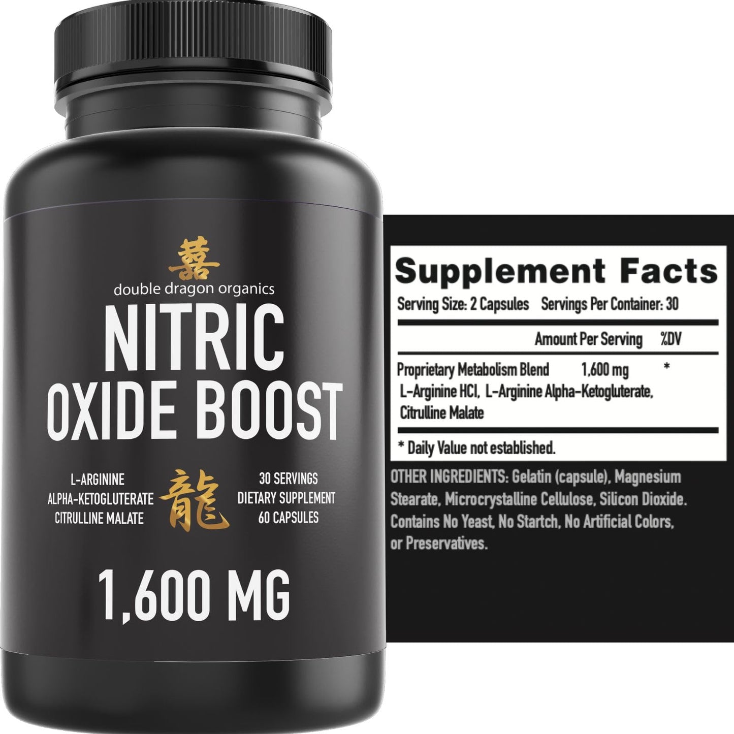 Double Dragon Organics Nitric Oxide Booster Supplement Capsules 60 Count