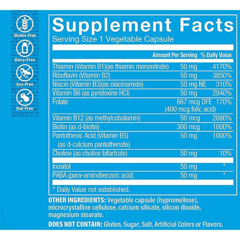 The Vitamin Shoppe Vitamin B-Complex - Energy Metabolism & Nervous System Support, Complete B Vitamins, Vegetarian Capsules, 1 Count