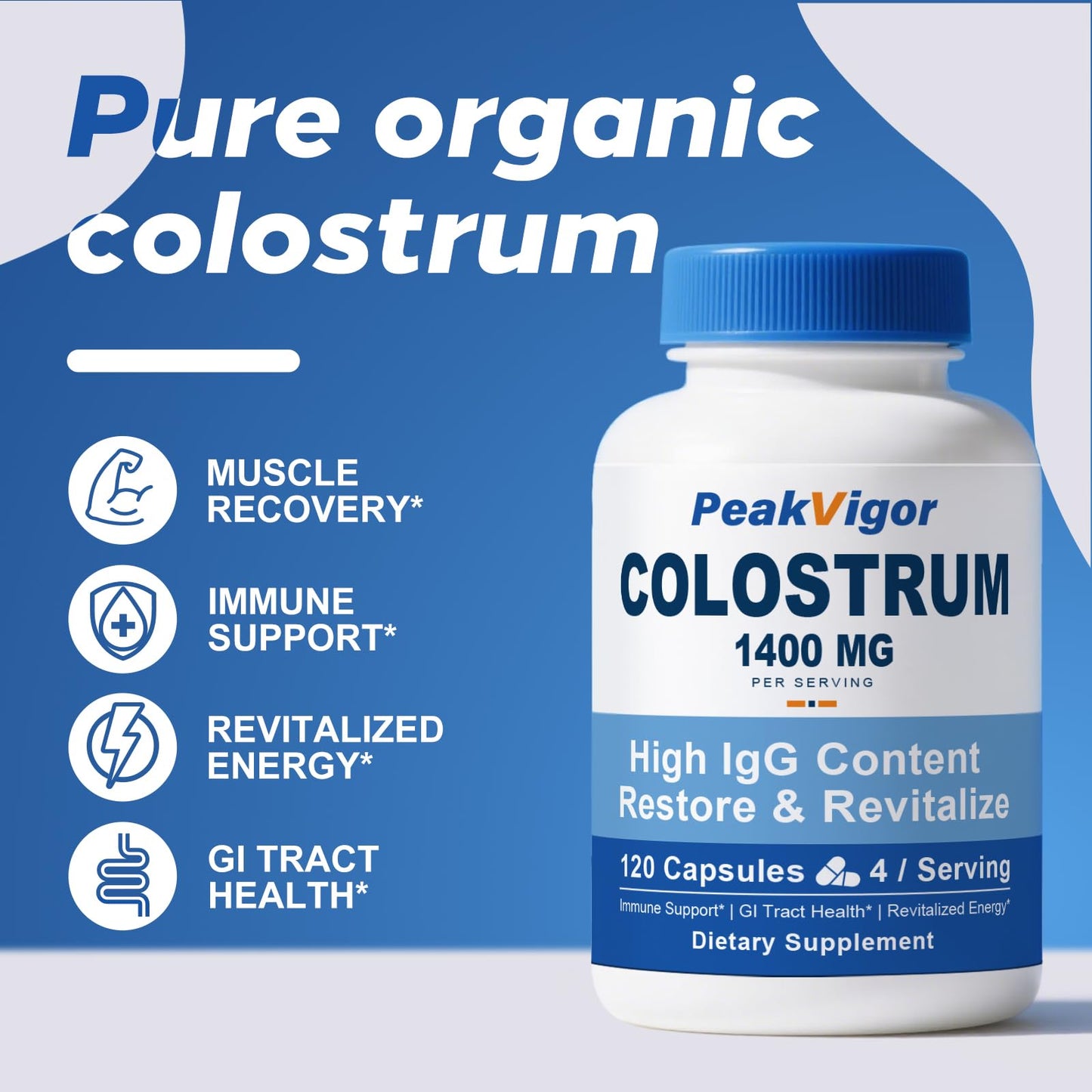 PeakVigor Bovine Colostrum Capsules 110 Count