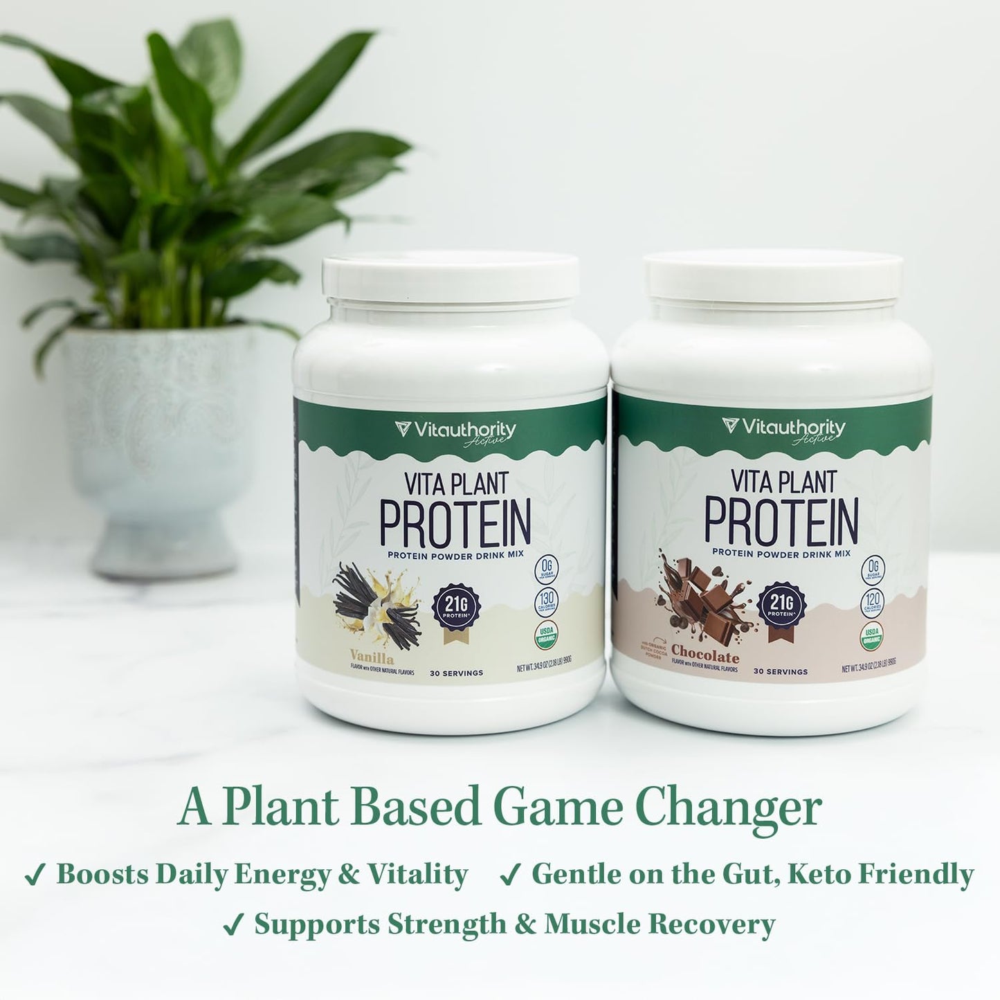 Vitauthority Organic Plant Based Protein for Women Complete Vegan Protein Powder with BCAAs & MCTs Plant-Based 21g Vanilla Flavored, Dairy-Free, Gluten-Free, No Added Sugar, Supports Muscle Recovery, 34.6 oz