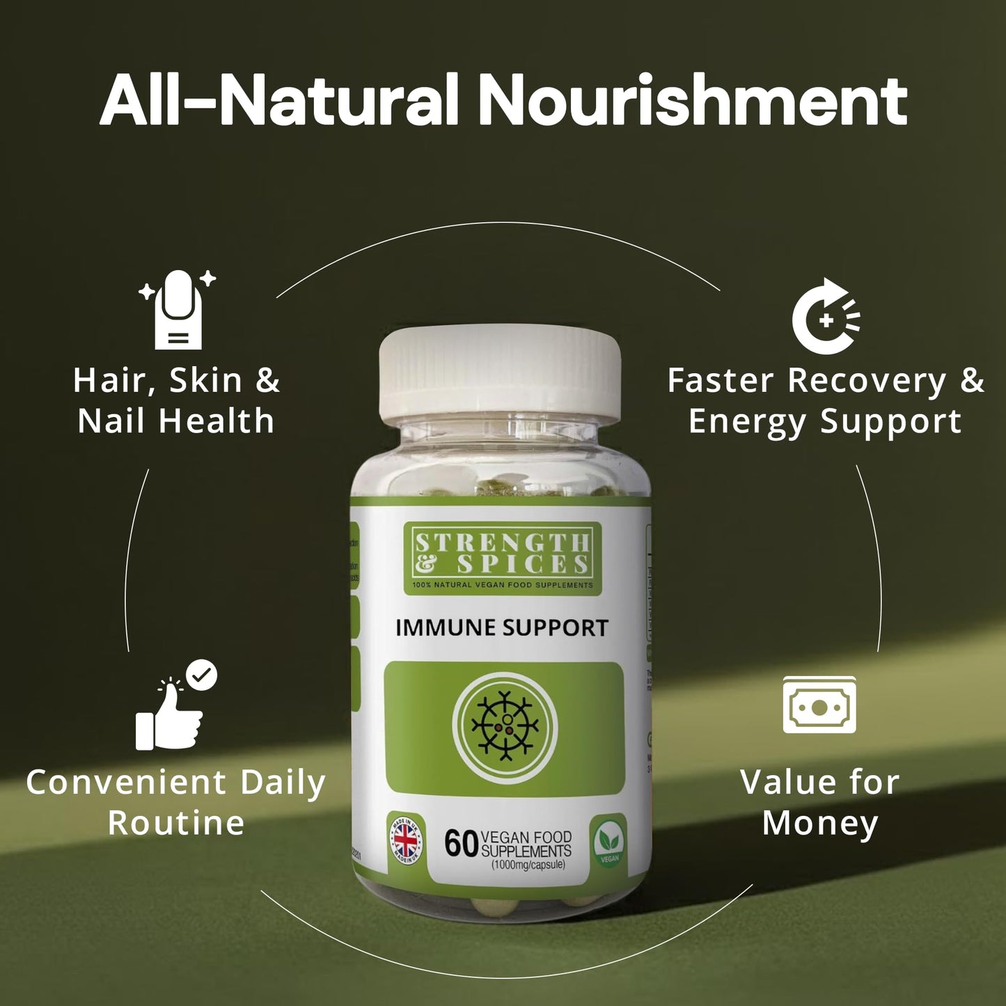 Strength & Spices Immune System Booster with Turmeric, Black Pepper, Moringa & Maca, Antioxidant-Rich Blend 60 Capsules