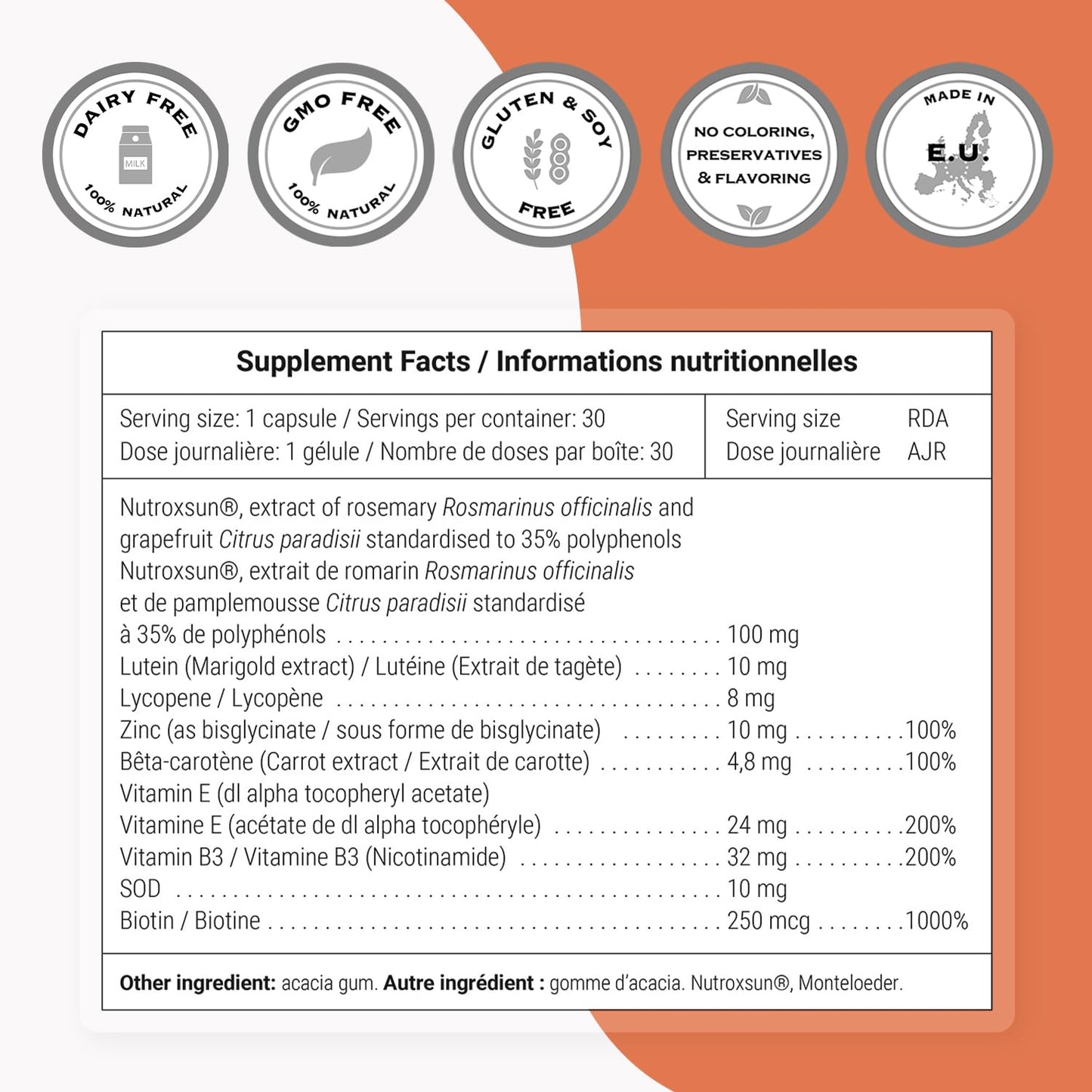Supersmart Solar Prep Formula Advanced Formula with Beta Carotene Biotin Skin Supplement Capsules 60 Count