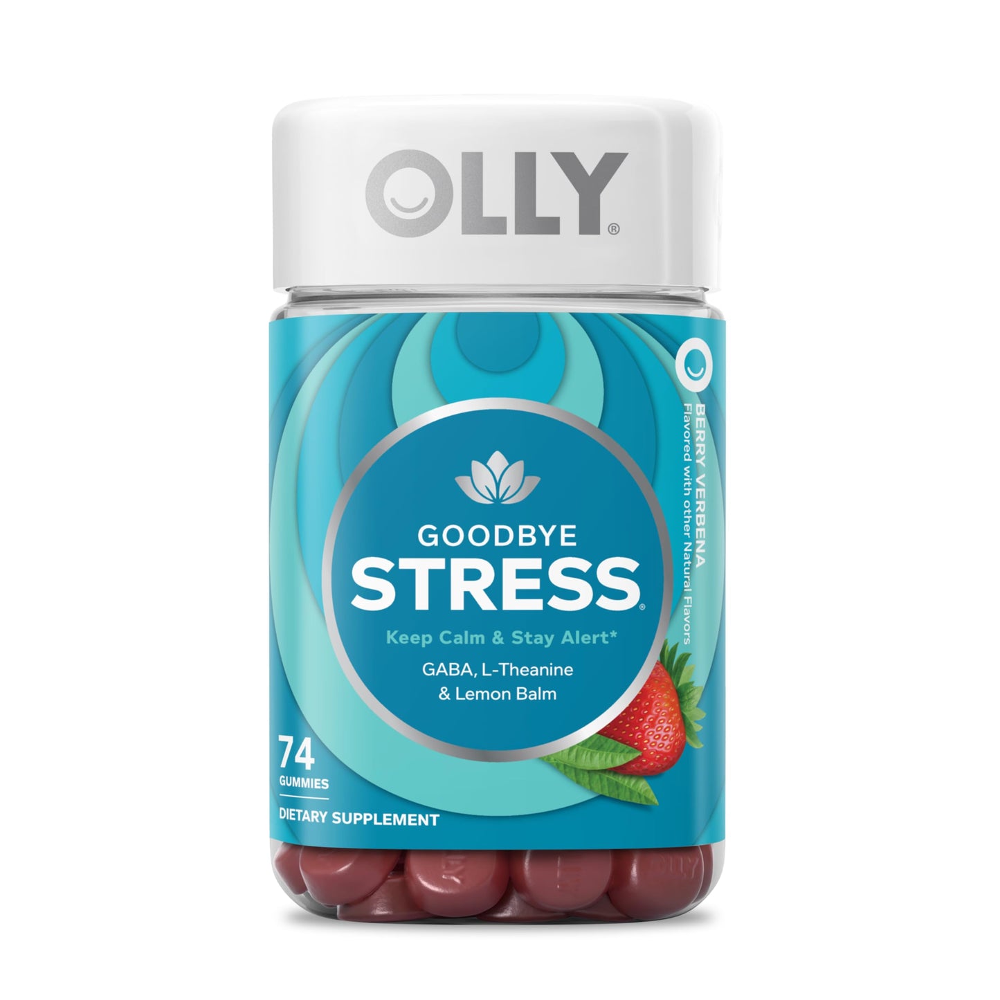 OLLY Goodbye Stress Gummy, GABA, L-Theanine, Lemon Balm, Stress Relief Supplement, Berry, 74 Count