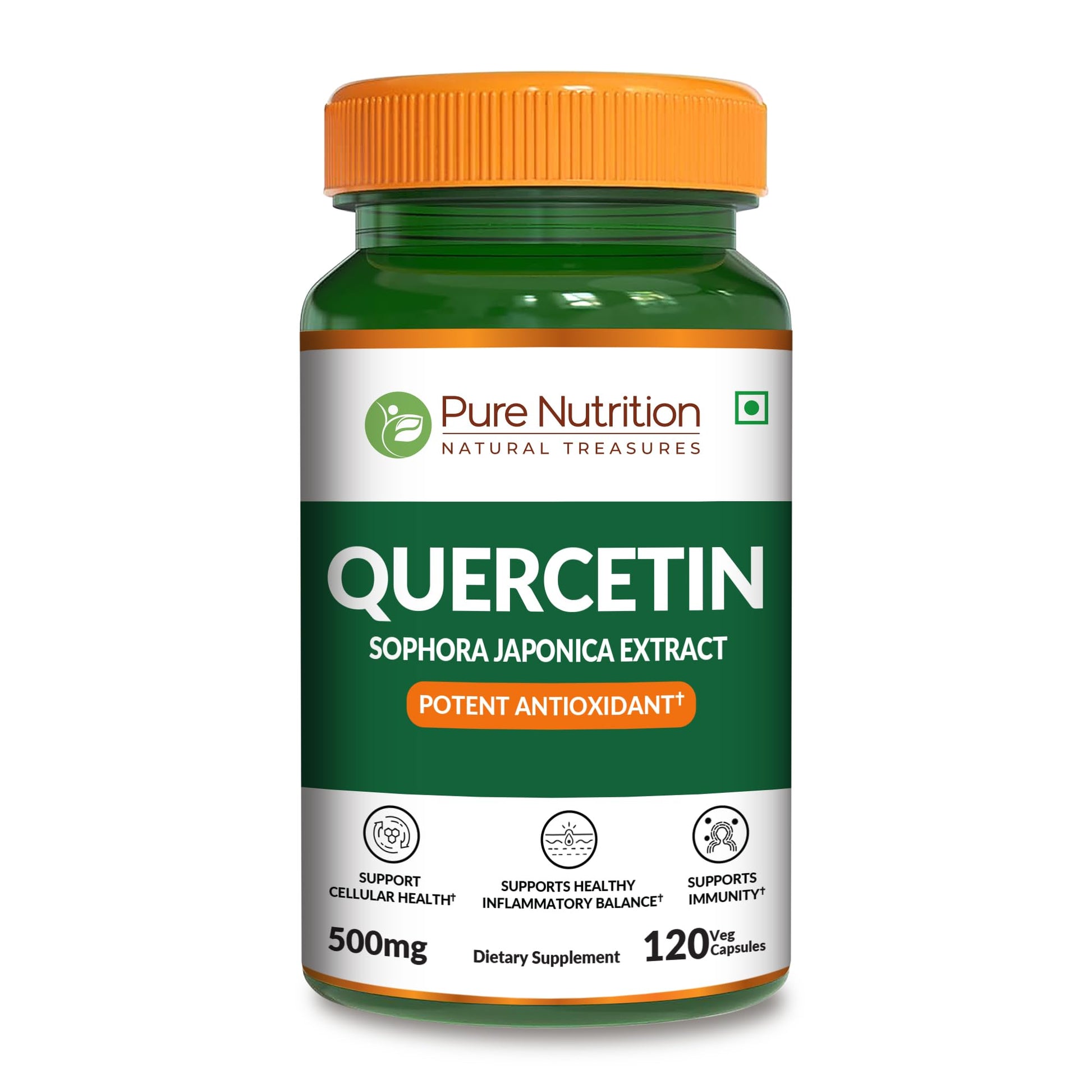 PURE NUTRITION NATURAL TREASURES Quercetin Supplement 500 mg Capsule, 120 Capsules