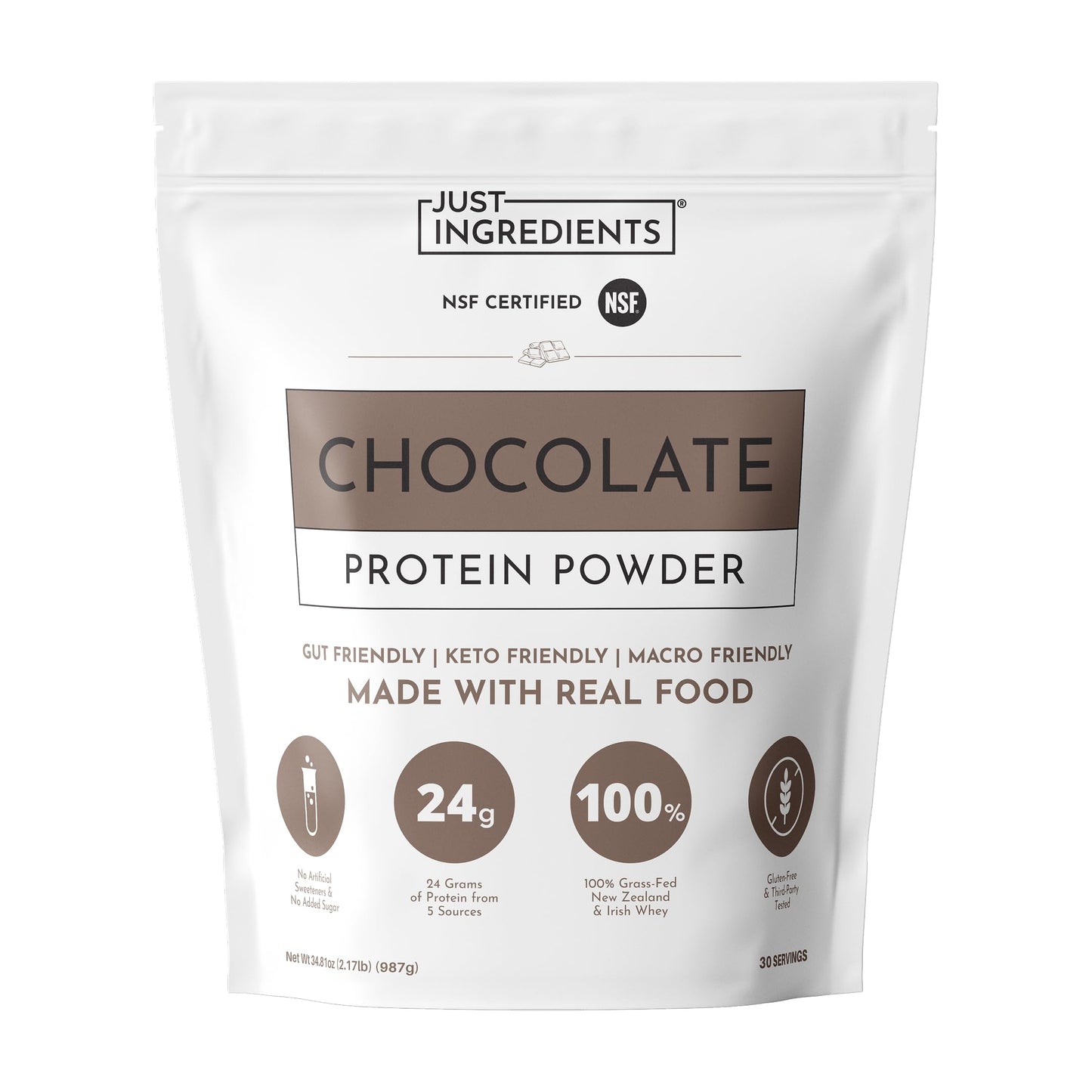 JUST INGREDIENTS Chocolate Protein Powder, 30 Servings