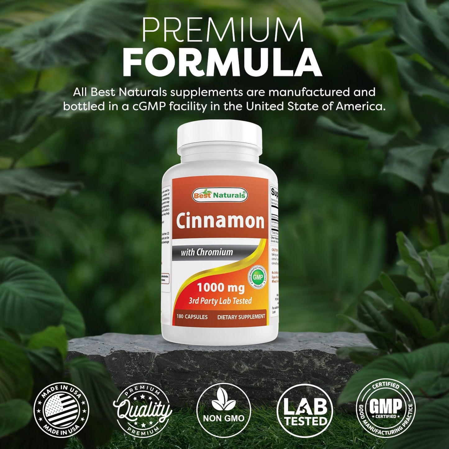 Best Naturals Cinnamon 2000 mg Equivalent with Chromium 400 mcg per Serving - Metabolism Support Capsules 180