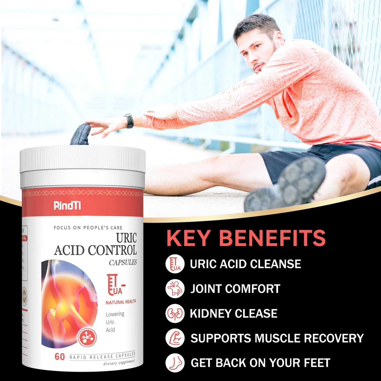 RindTi Purge Uric Acid Flush Detox and Cleanse with Tart Cherry, Celery Seed Extract and Turmeric for Daily Joint Comfort and Kidney Support, 60 Capsules
