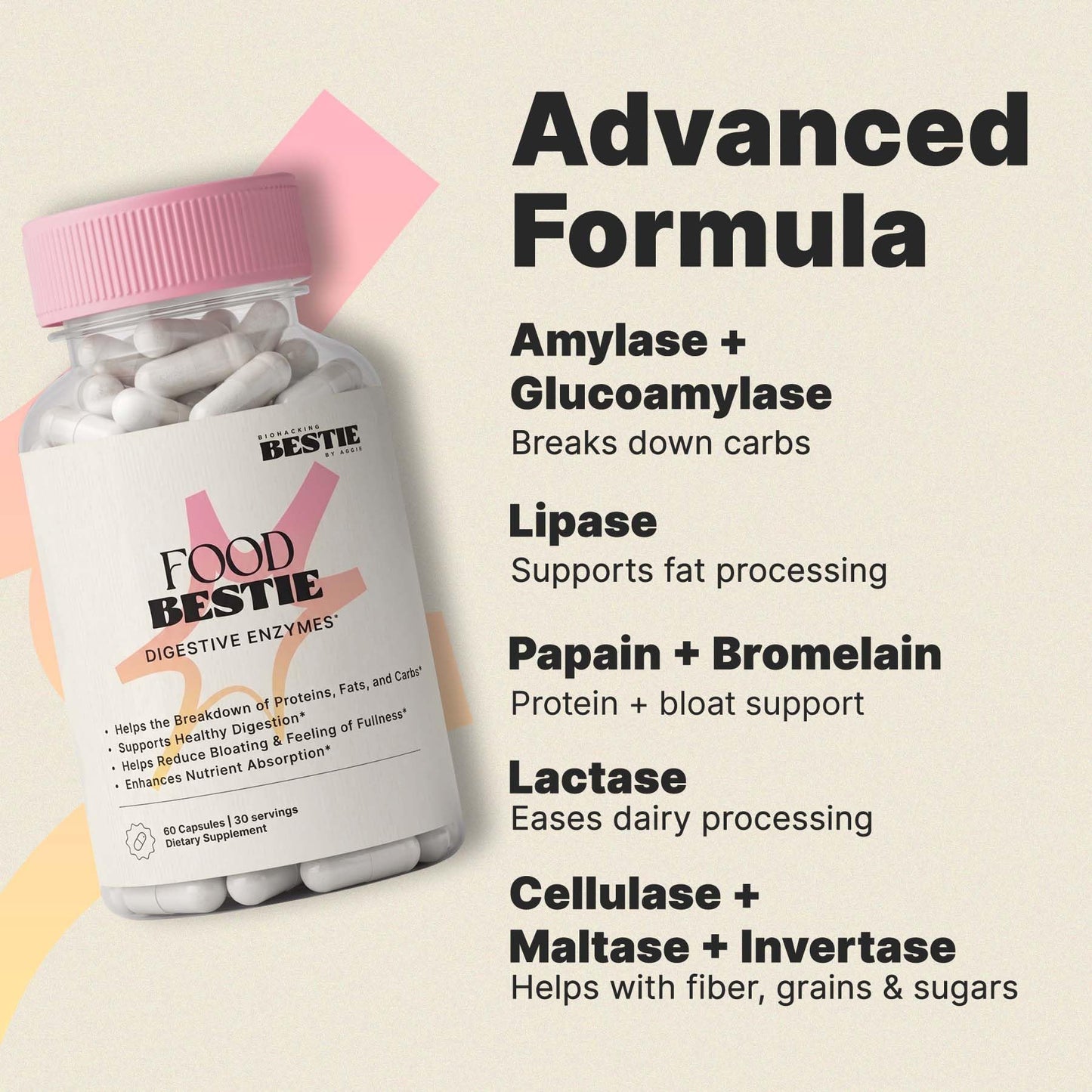 Biohacking Bestie Digestive Enzymes Capsules, 60 Count