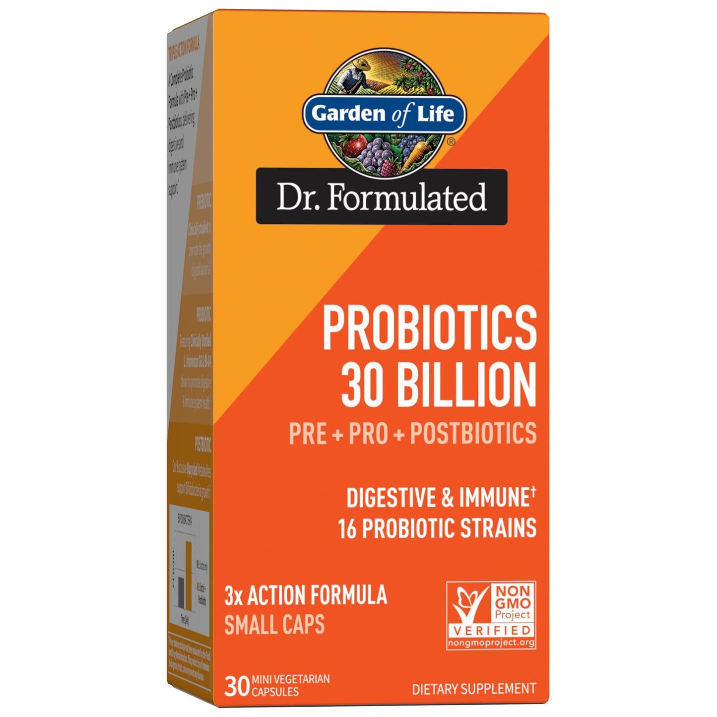 Garden of Life Dr Formulated Probiotics 30 Billion CFU Pre + Pro + Postbiotics for Men and Women Digestive and Immune Support, 30 Capsules
