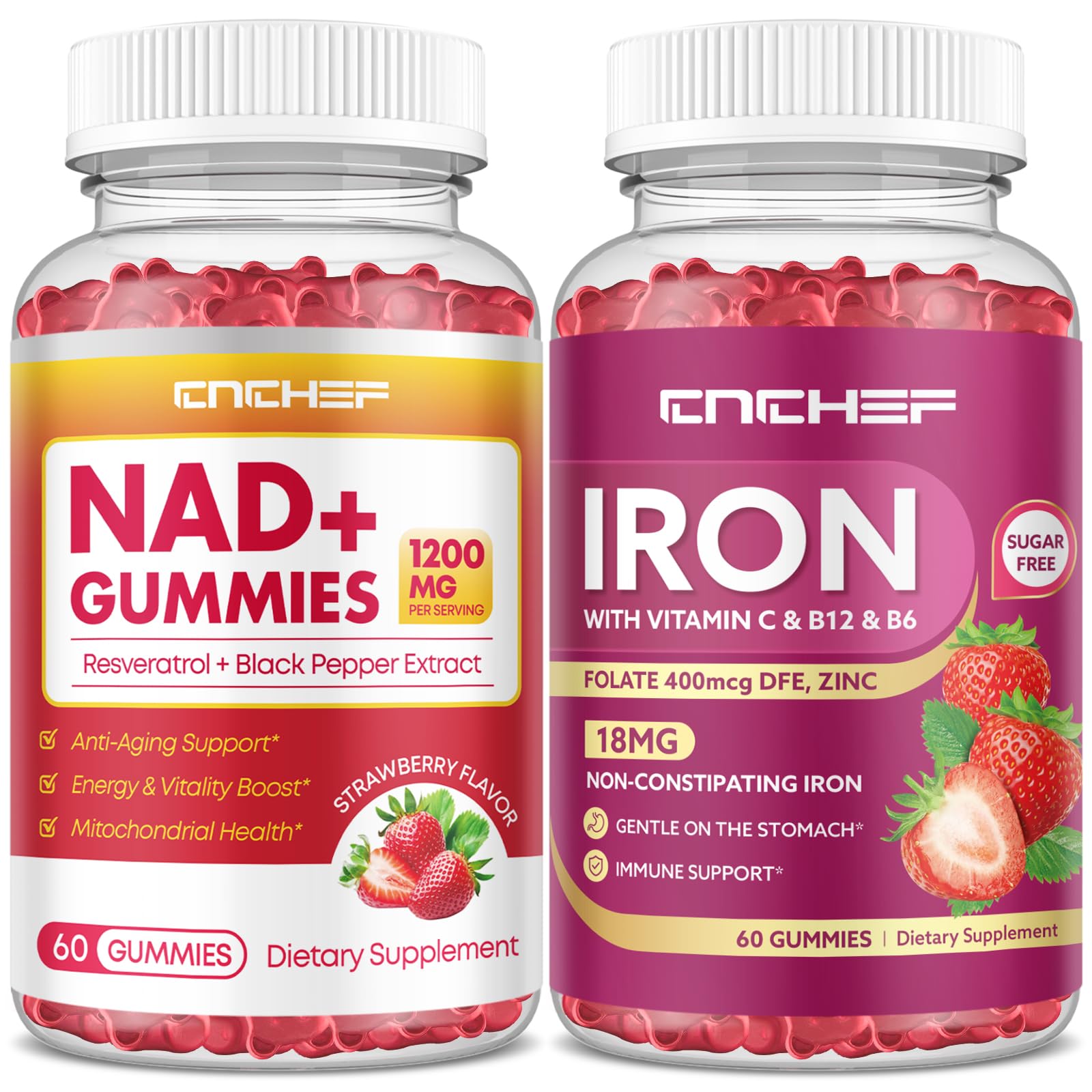 CNCHEF Iron Supplement for Women & Men, 120 Gummies