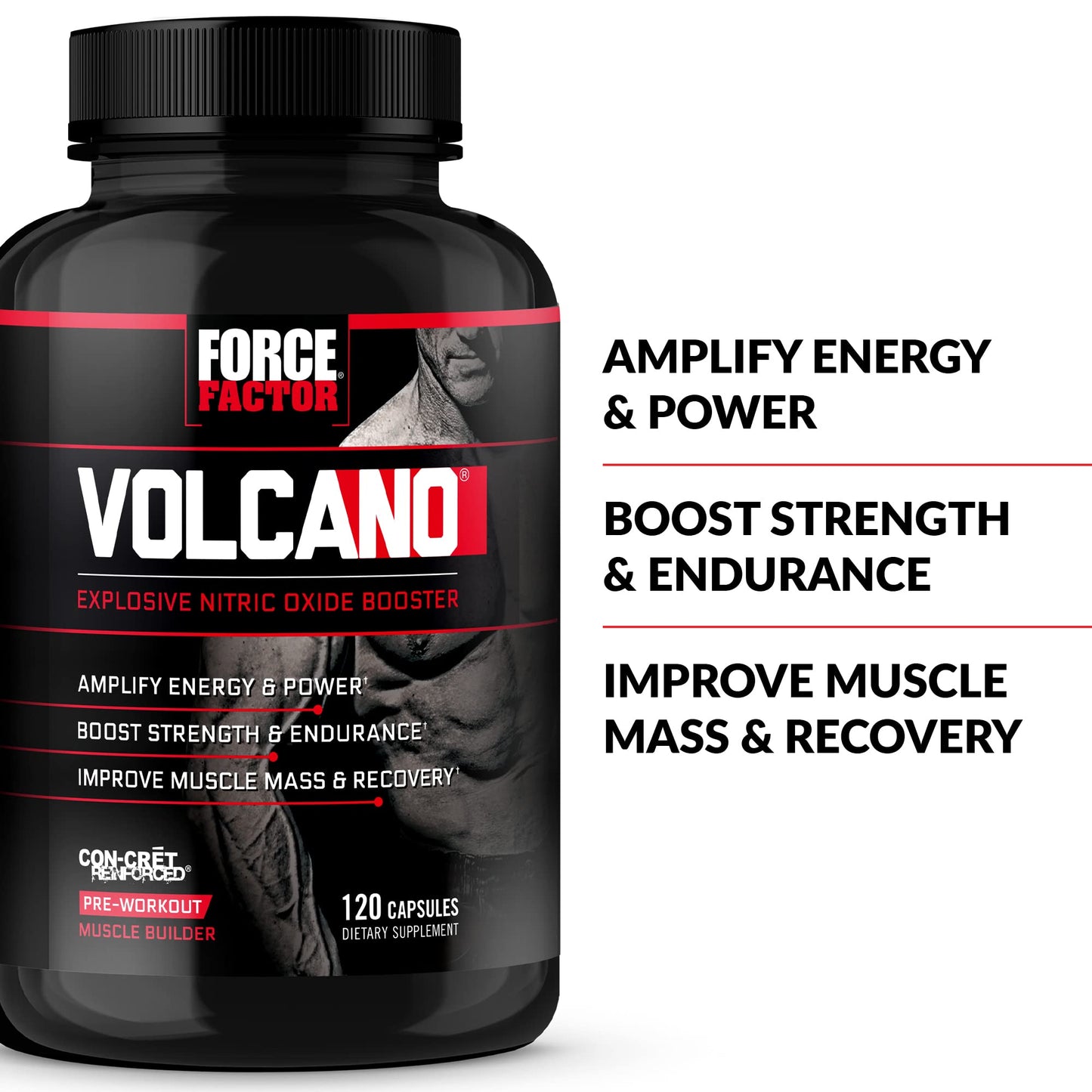 Force Factor Volcano Pre-Workout Nitric Oxide Booster Supplement for Men 360 Capsules
