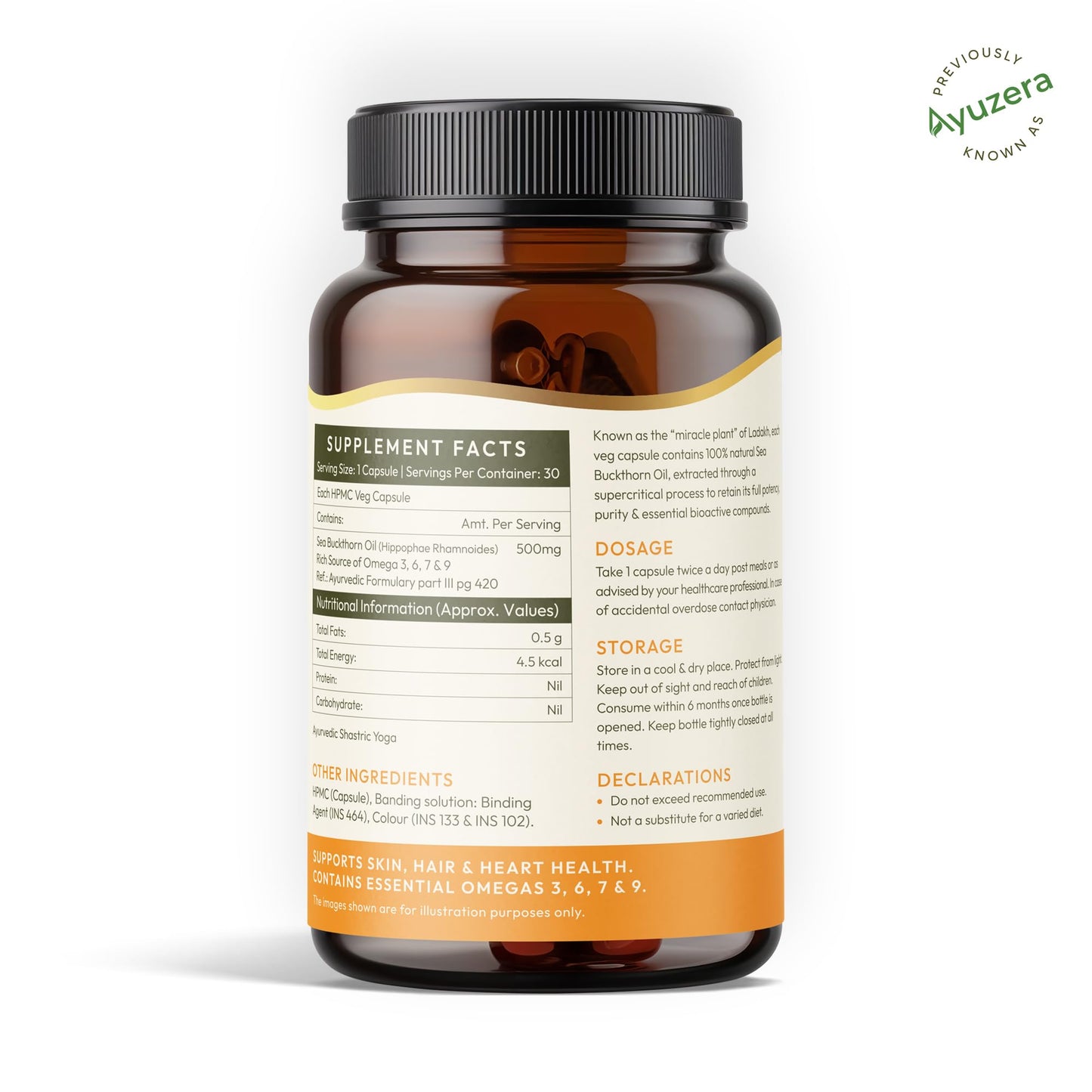 Wellwith Sea Buckthorn Berry Oil Vegan Omega 7 500mg Capsule, 1 Count