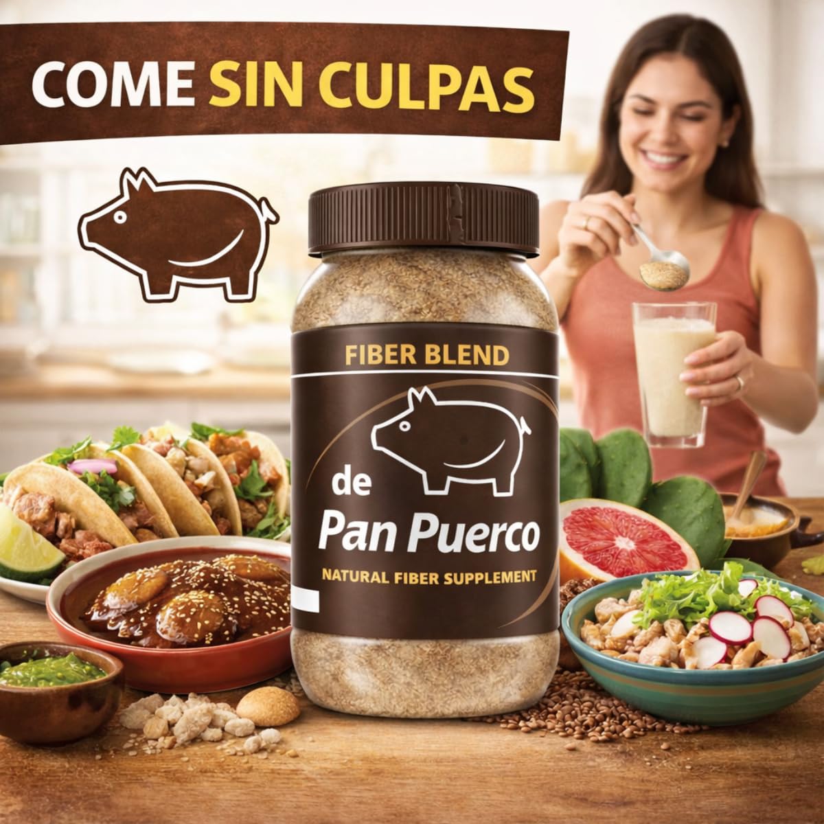 HERBALISTA Fibra de Pan Puerco Daily Fiber Powder, 10 oz