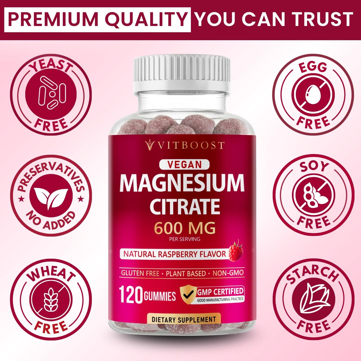 VITBOOST Magnesium Citrate Gummies 600mg, 120 Count