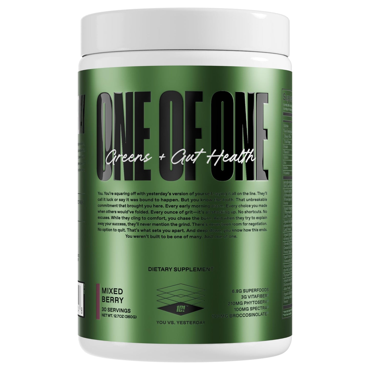 ONE OF ONE Greens & Gut Health Powder with Prebiotics, Probiotics & Digestive Enzymes – Mixed Berry, 1 oz