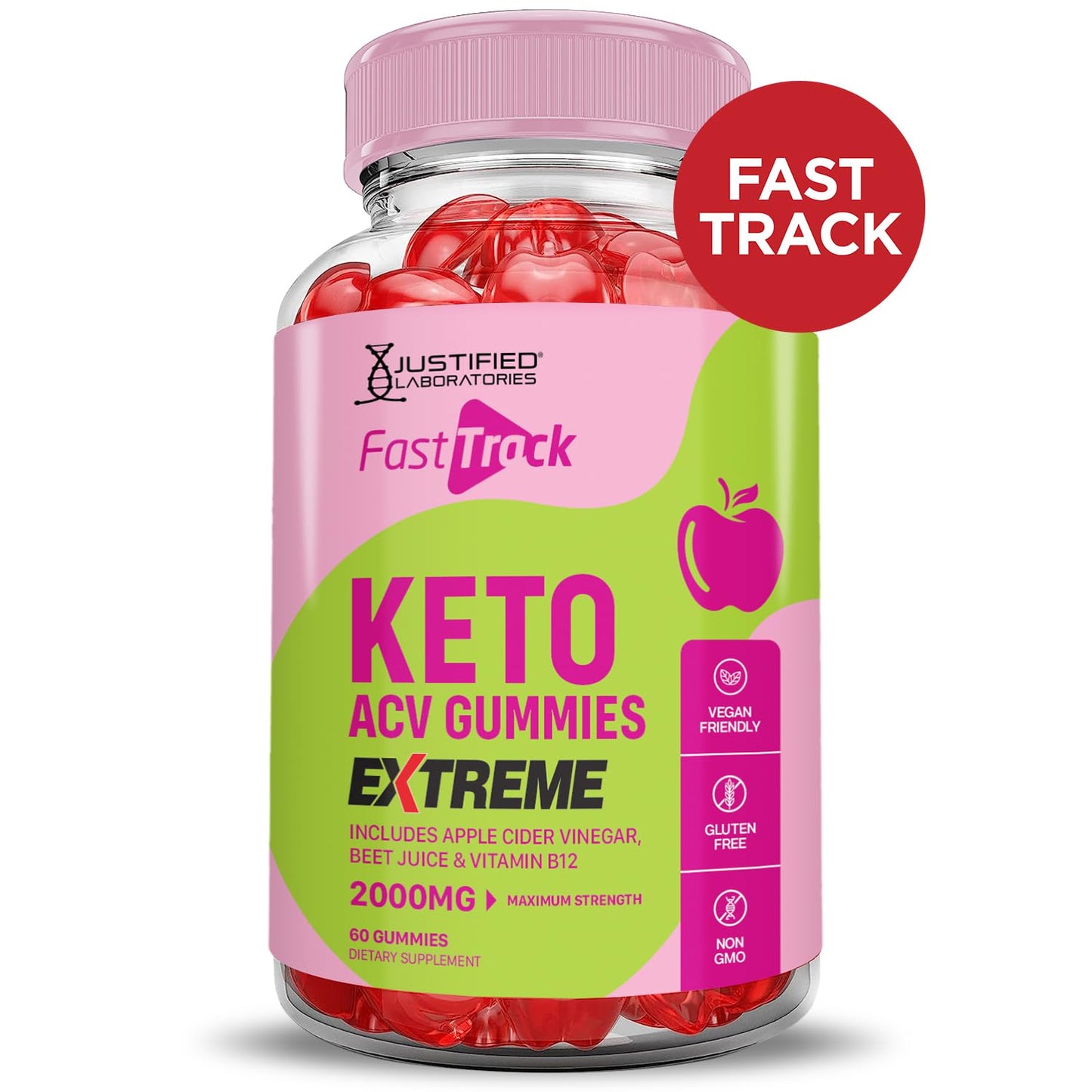 Justified Laboratories Fast Track Keto ACV Gummies Extreme 2000MG, 120 Gummies