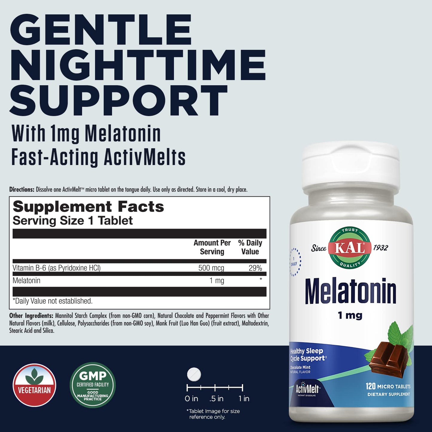 KAL Melatonin 1mg Sleep Aid Tablet, 120 Count