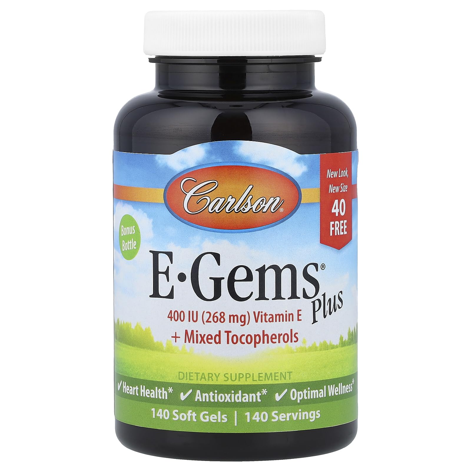 Carlson E-Gems Plus 400 IU Natural-Source Vitamin E Soft Gels, 140 Count