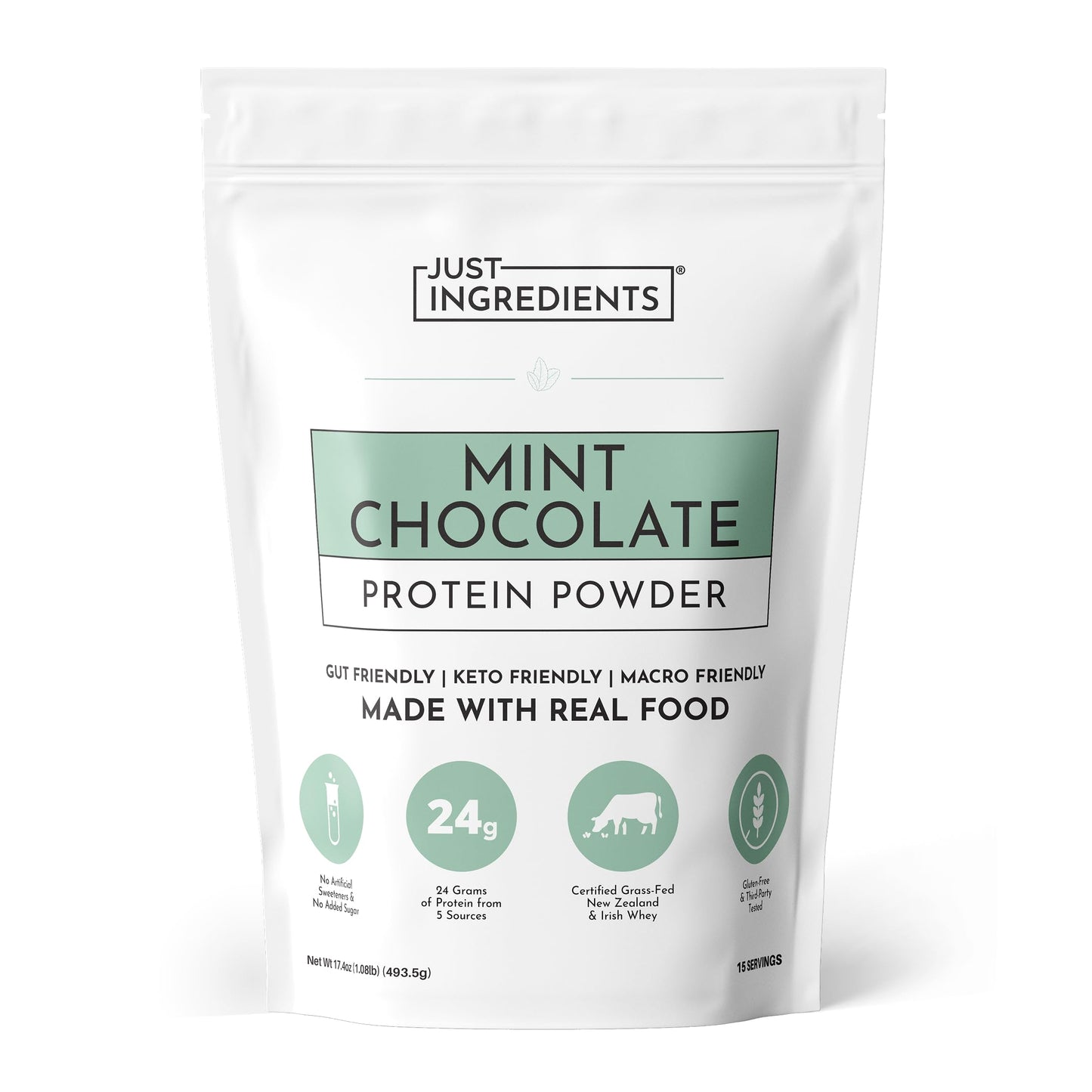 JUST INGREDIENTS Mint Chocolate Whey Protein Powder Grass-Fed, 15 Servings