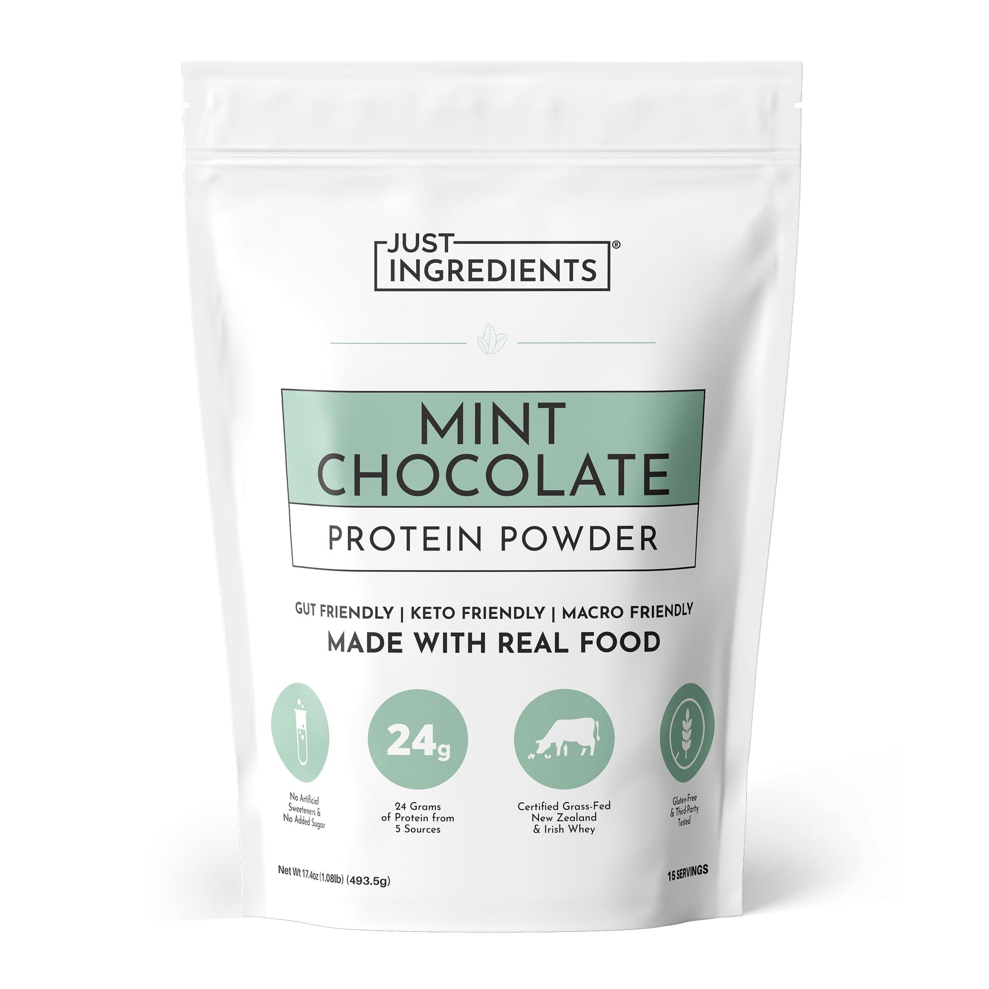 JUST INGREDIENTS Mint Chocolate Whey Protein Powder Grass-Fed, 15 Servings