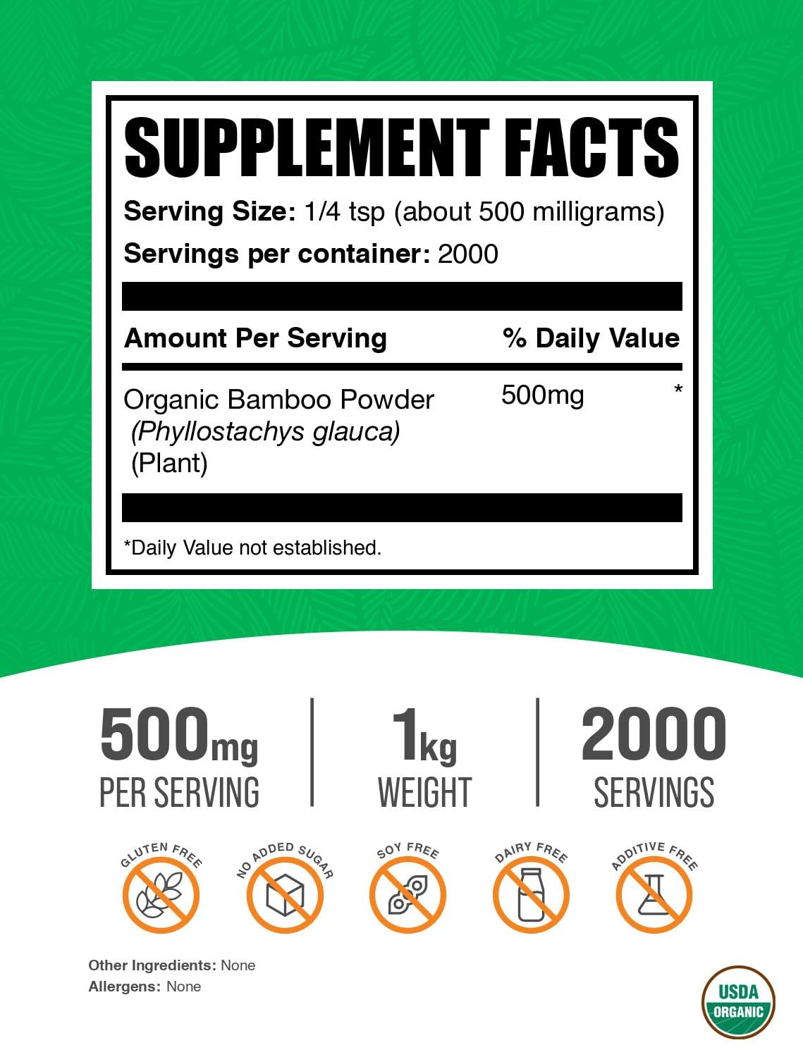 BulkSupplements Organic Bamboo Powder (Powder), 35.27 oz