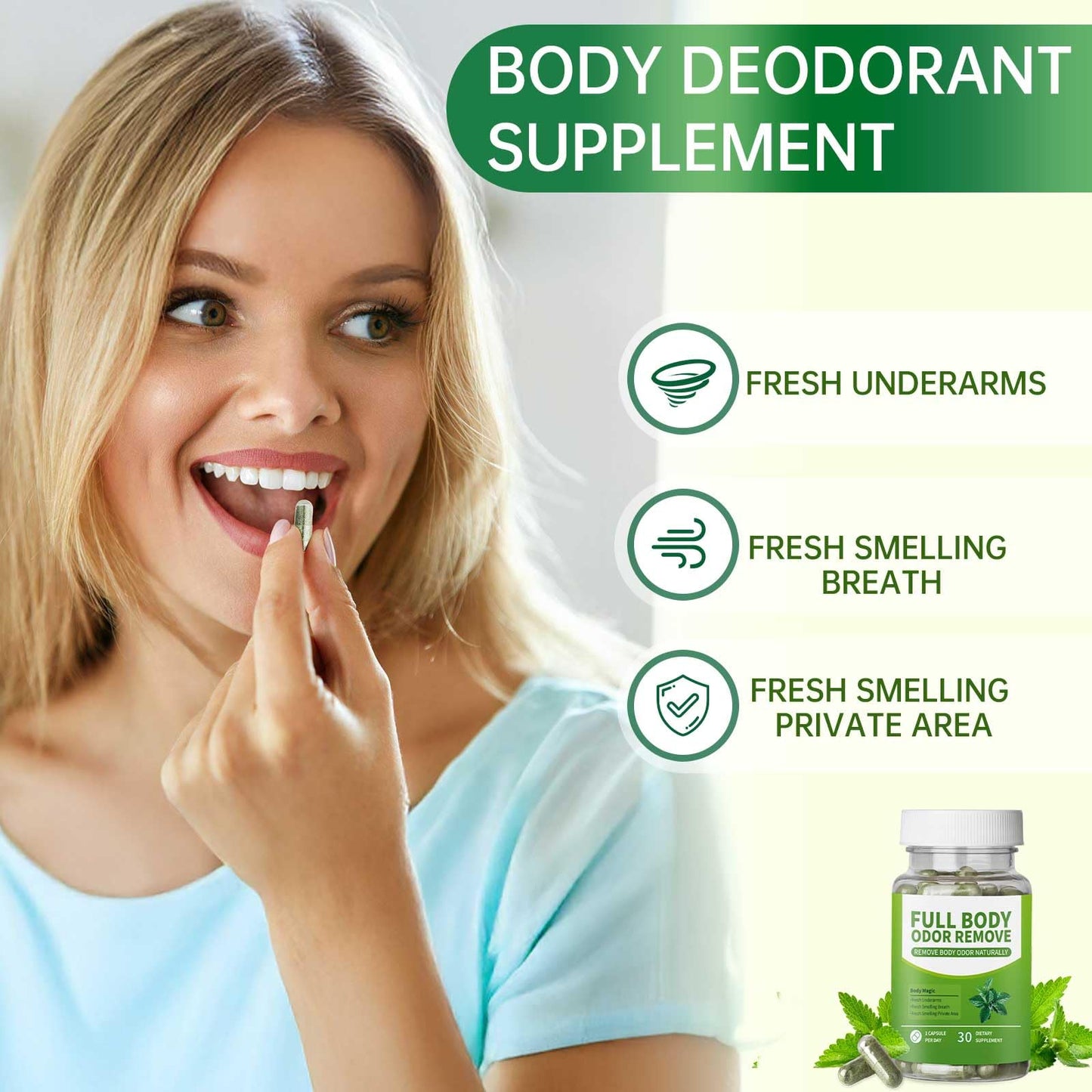 E-Bes Body Deodorant Capsules, Chlorophyll Herbal Supplement, 1 Capsule