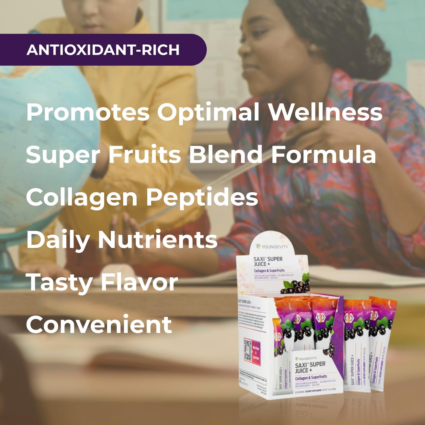 Youngevity SaXi Super Juice+ Collagen & Superfruits with New Zealand Blackcurrant Powder 1.16 oz