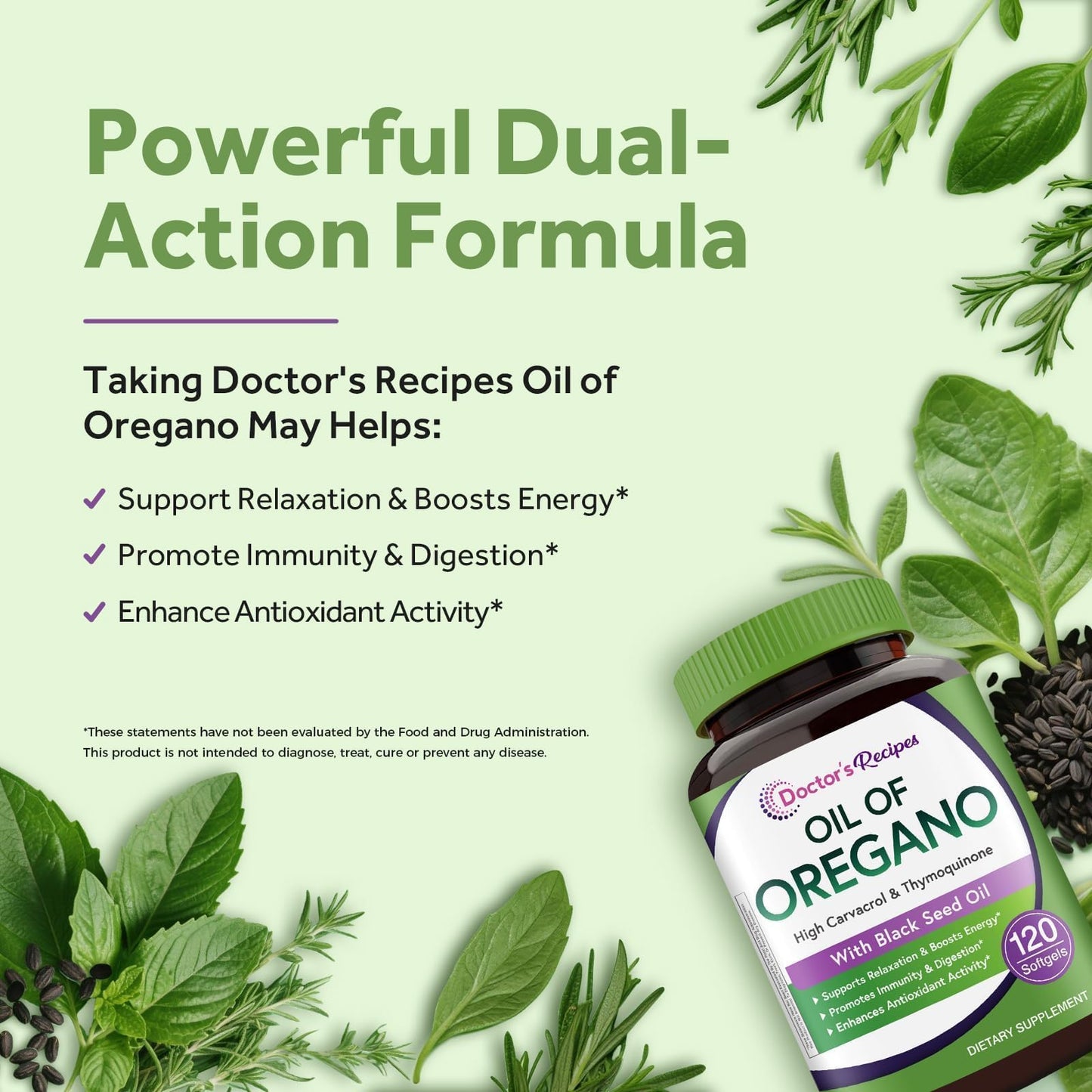 Doctor's Recipes Oil of Oregano with Black Seed Oil Softgels, 120