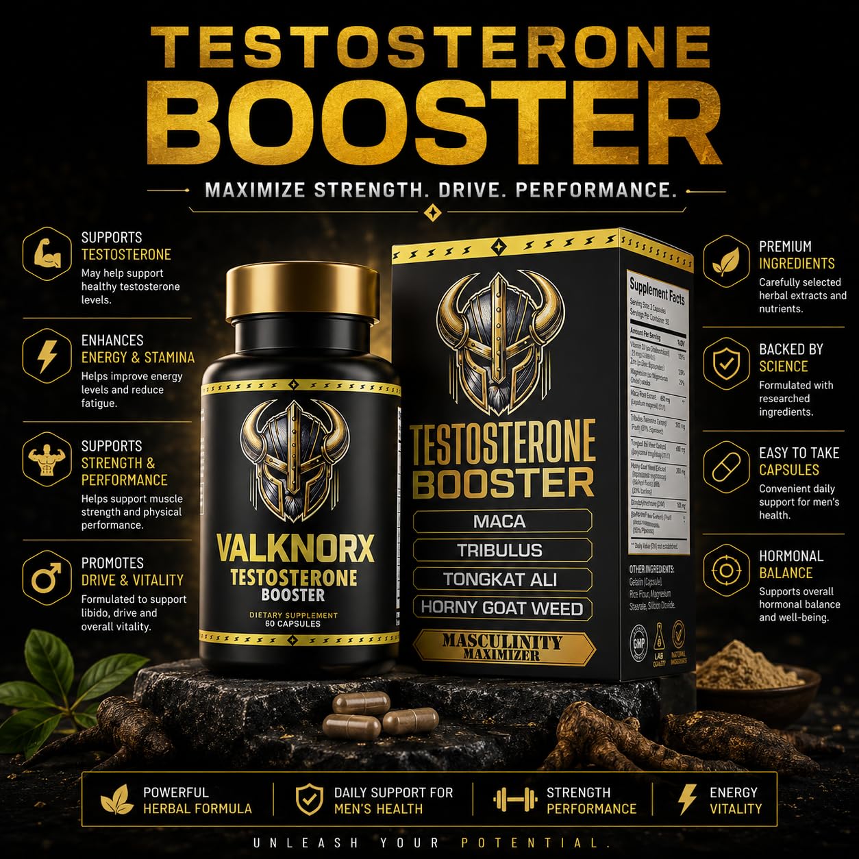 VALKNORX Primal Viking Testosterone Booster Capsules 60 Count