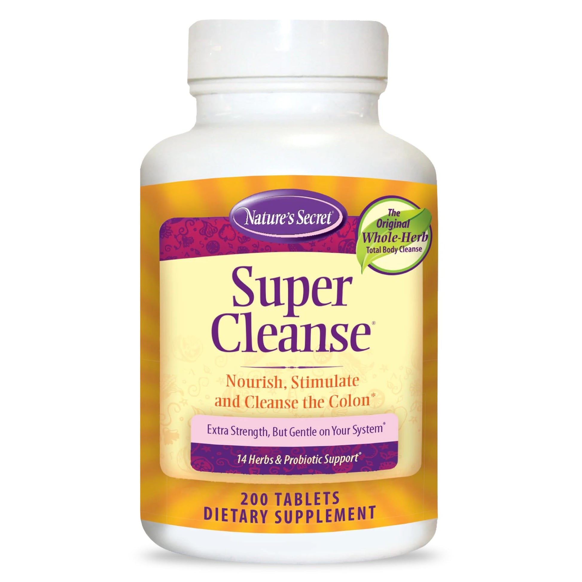Nature's Secret Super Cleanse Extra Strength Colon Cleanse with 14 Herbs & Probiotic Support, 200 Tablets