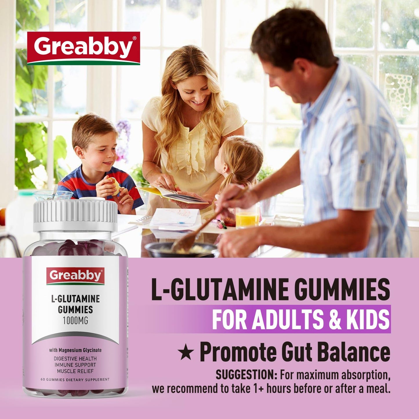 GREABBY L Glutamine 1000mg Gummies, 60 Count