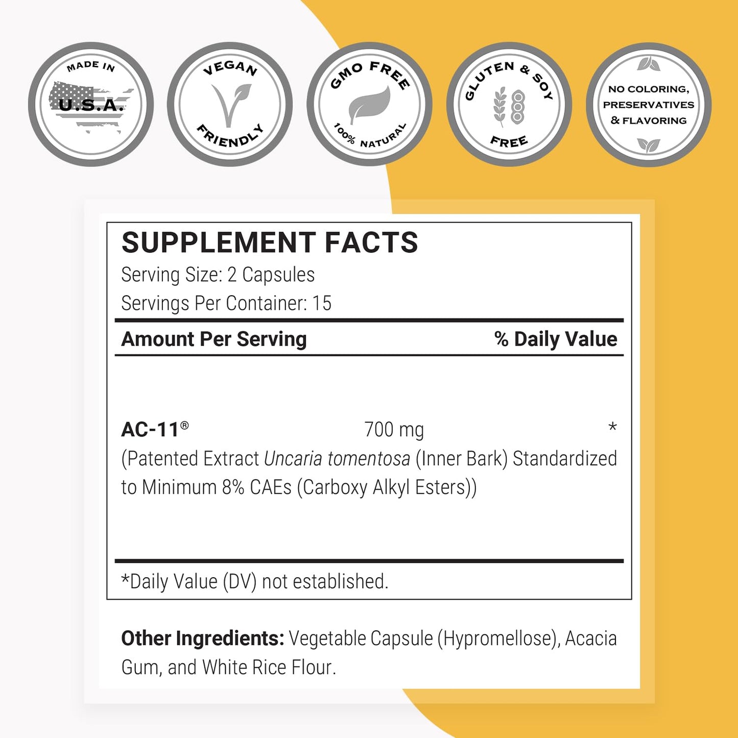 Supersmart AC-11 Supplement 700mg per Day (Cat's Claw Extract) - Uncaria Tomentosa Bark, 30 Capsules