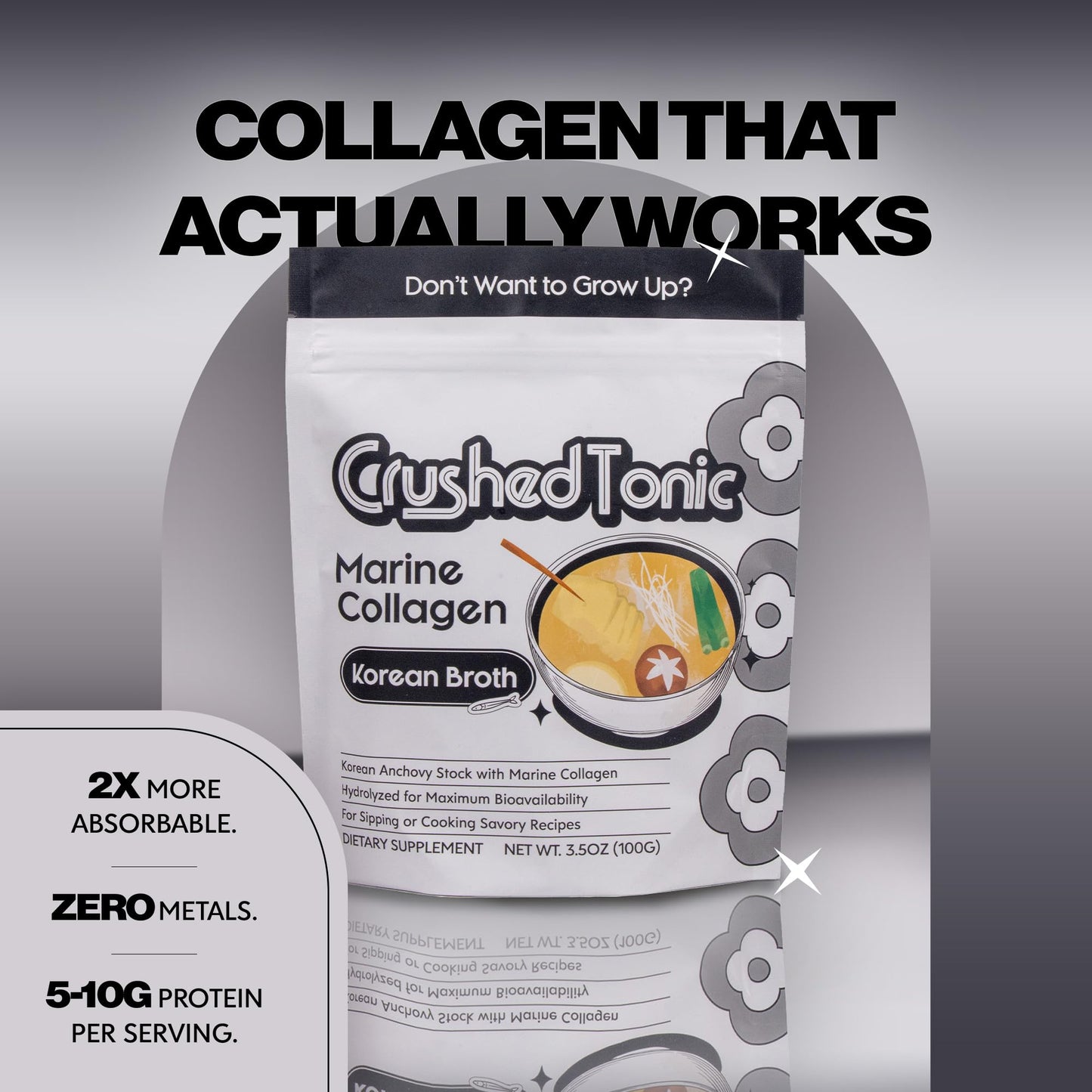 Crushed Tonic Korean Beauty Collagen Powder Hydrolyzed Marine Collagen Peptides, 3.52 oz