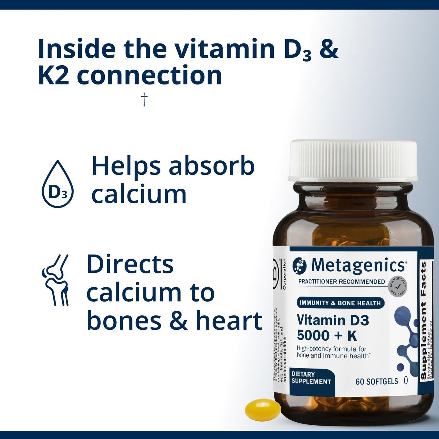 Metagenics Vitamin D3 and Vitamin K2 5,000 IU with MK-7 Softgels, 60 Count
