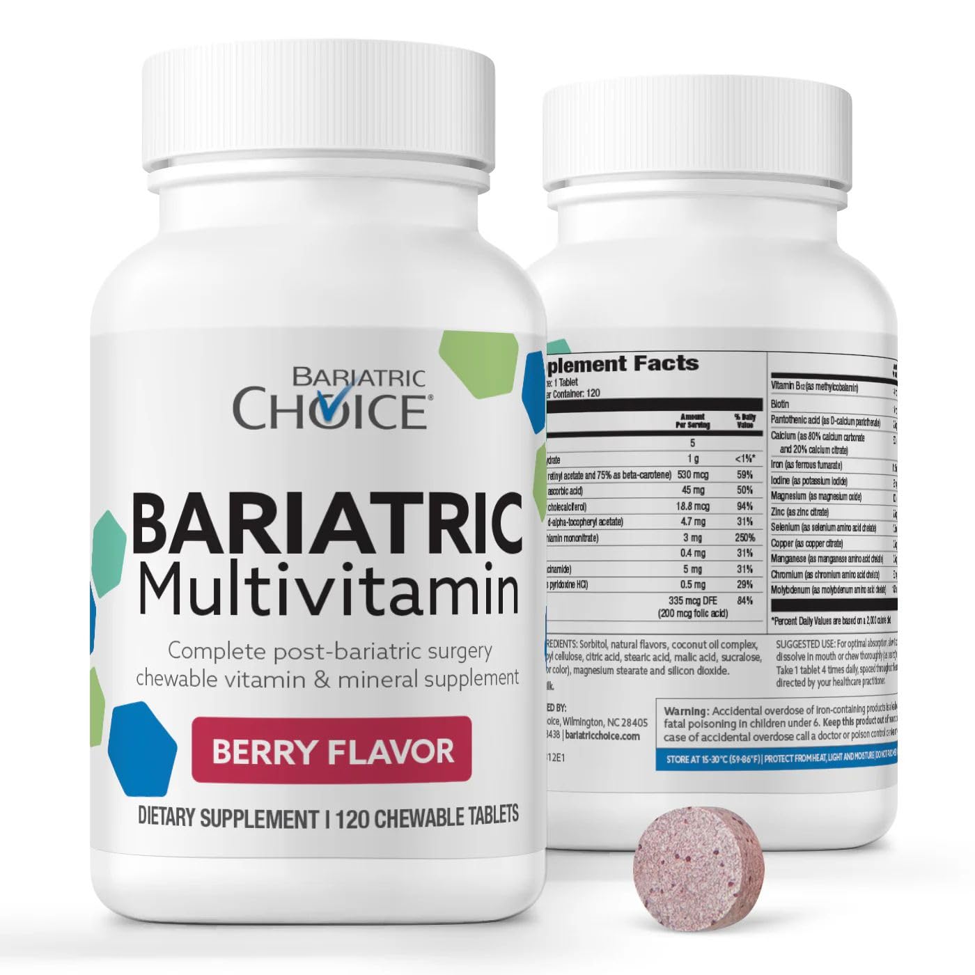 Bariatric Choice My Bariatric Multivitamin with Iron & 300mg Calcium Tablet 120 Count Berry