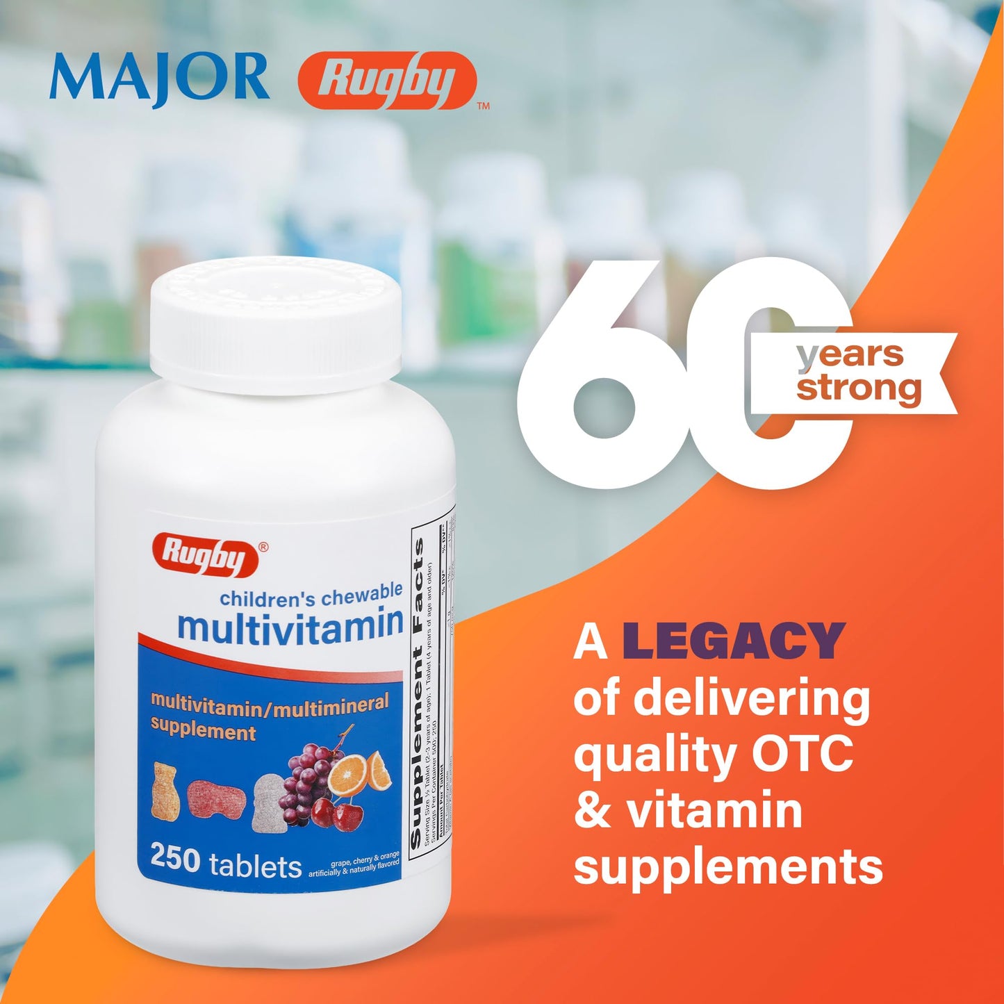 Rugby Laboratories Children's Chewable Multivitamin Tablets, 250 Count