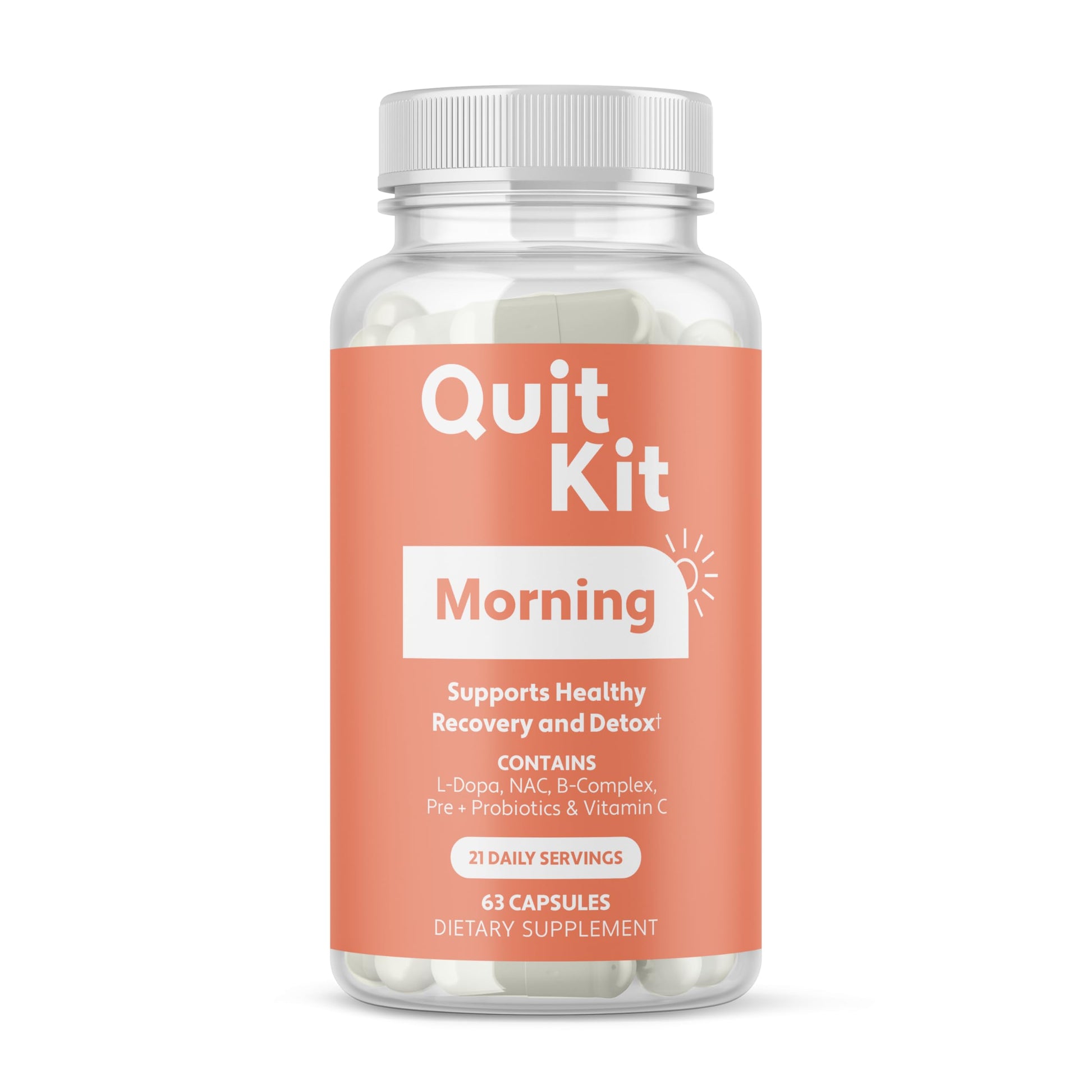 Quit Kit Morning Recovery - Energy & Focus Support, L-Dopa, NAC, B-Complex Capsule, 63 Count