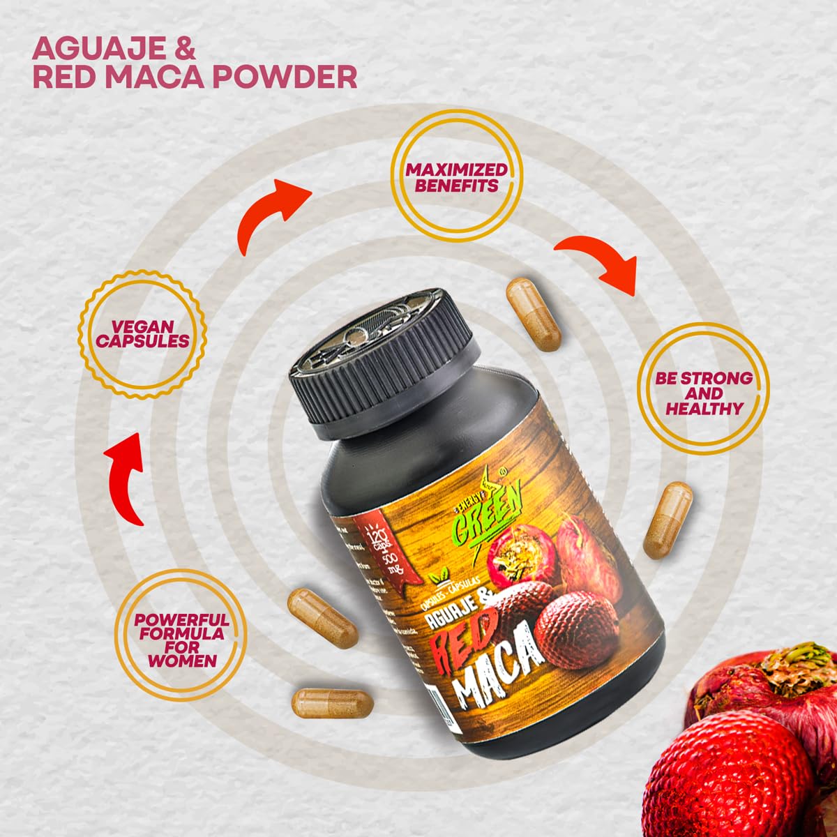 Amazon Andes Aguaje with Red Maca Capsules 1000mg - 120 Vegetarian Caps