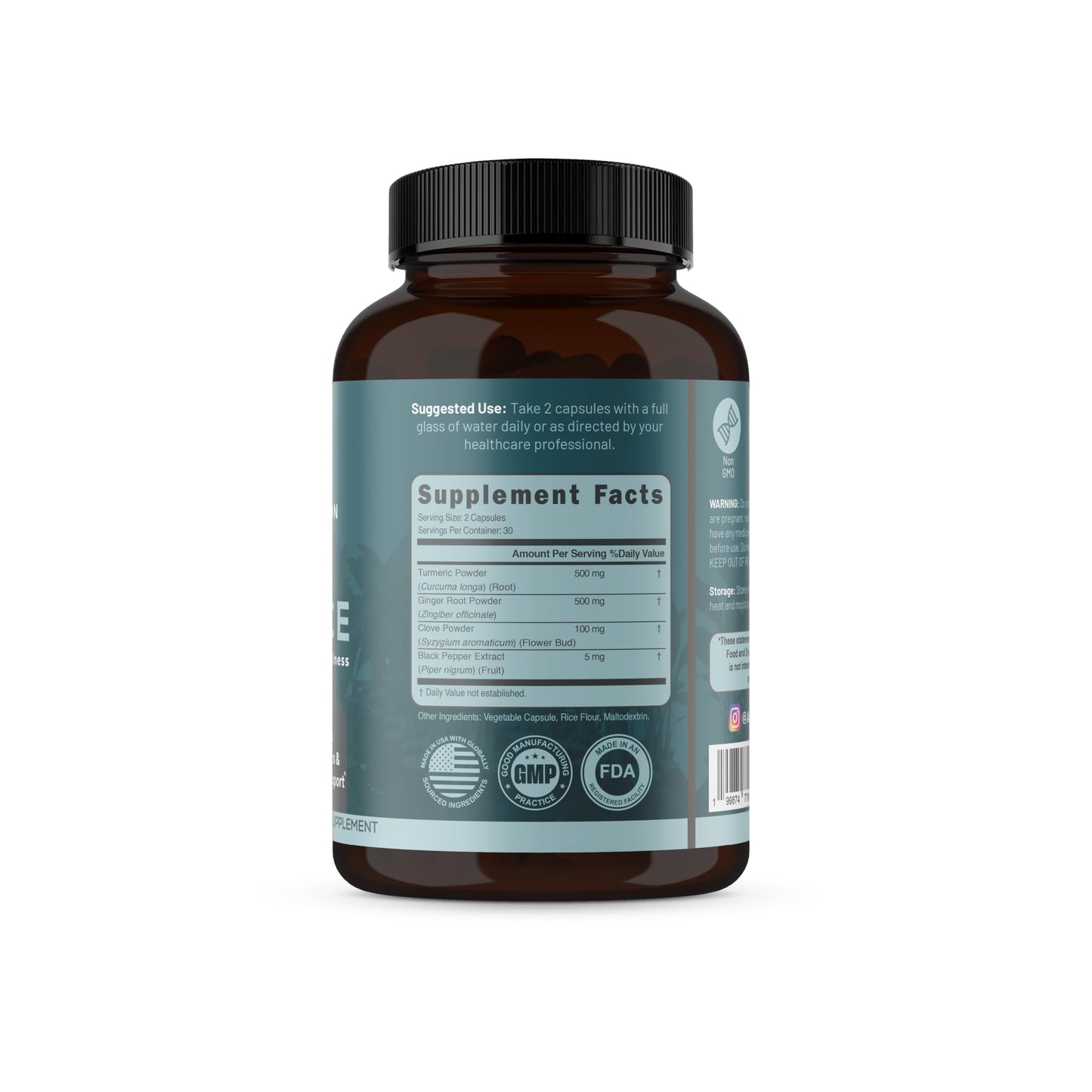 AYNEXA NUTRITION Balance Turmeric Curcumin 500mg + Ginger Root 500mg with Black Pepper Capsule, 60 Capsules