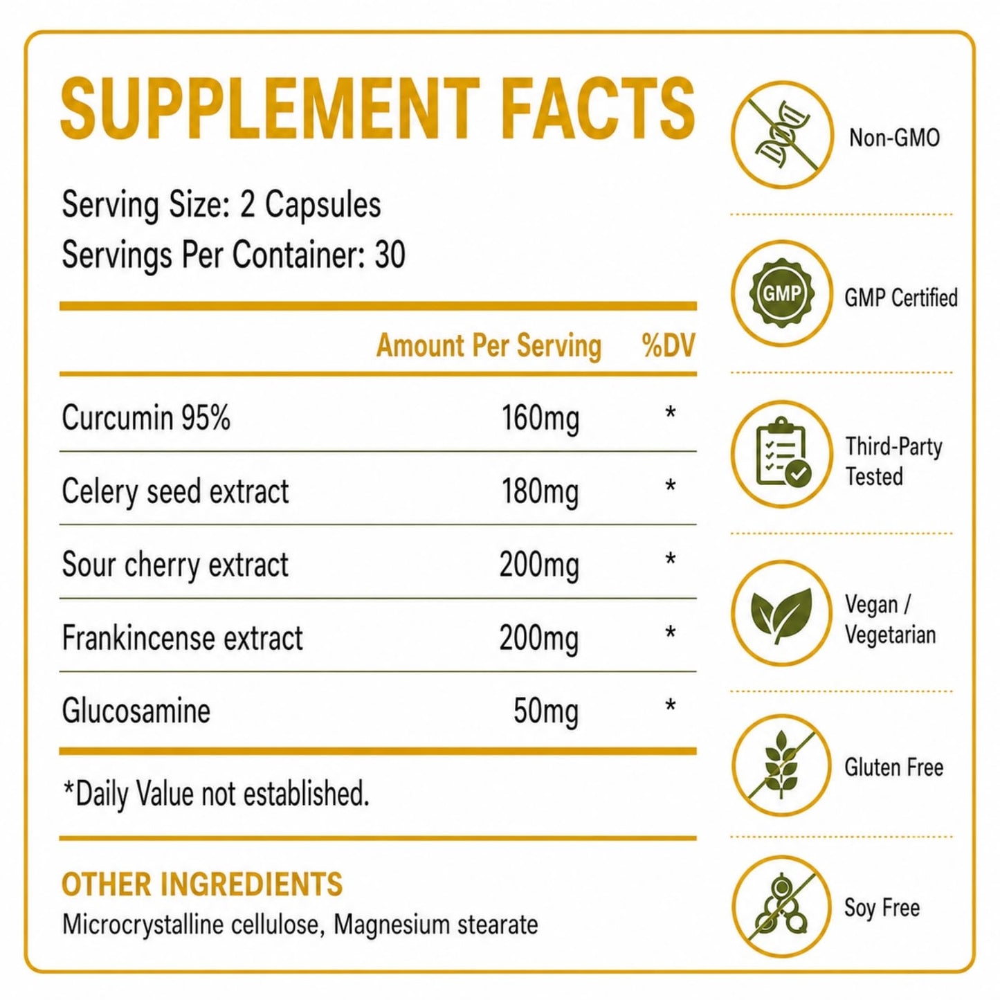 VBTOP NUTRA Turmeric Curcumin Supplement with 95% Curcuminoids, Boswellia, Tart Cherry, Celery Seed & Glucosamine 120 Capsules