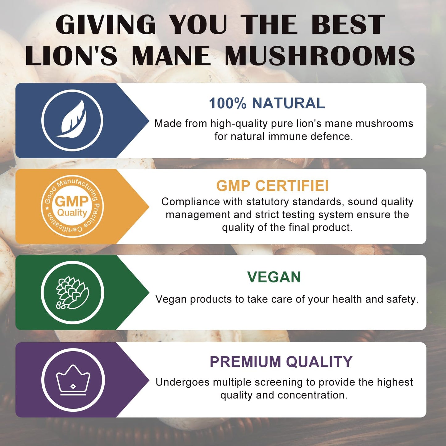 CANLIST Organic Mushroom Complex with Lion's Mane, Cordyceps, Reishi, 90 Capsules