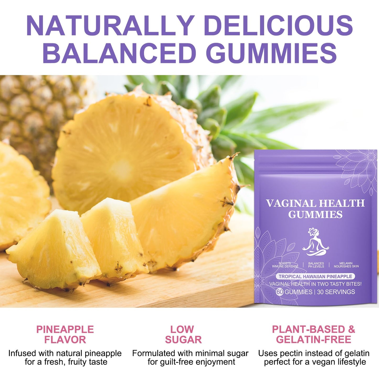 MXCZBSM Pineapple Gummies for Women PH Balance Probiotics Vaginal Gummies 60 Count