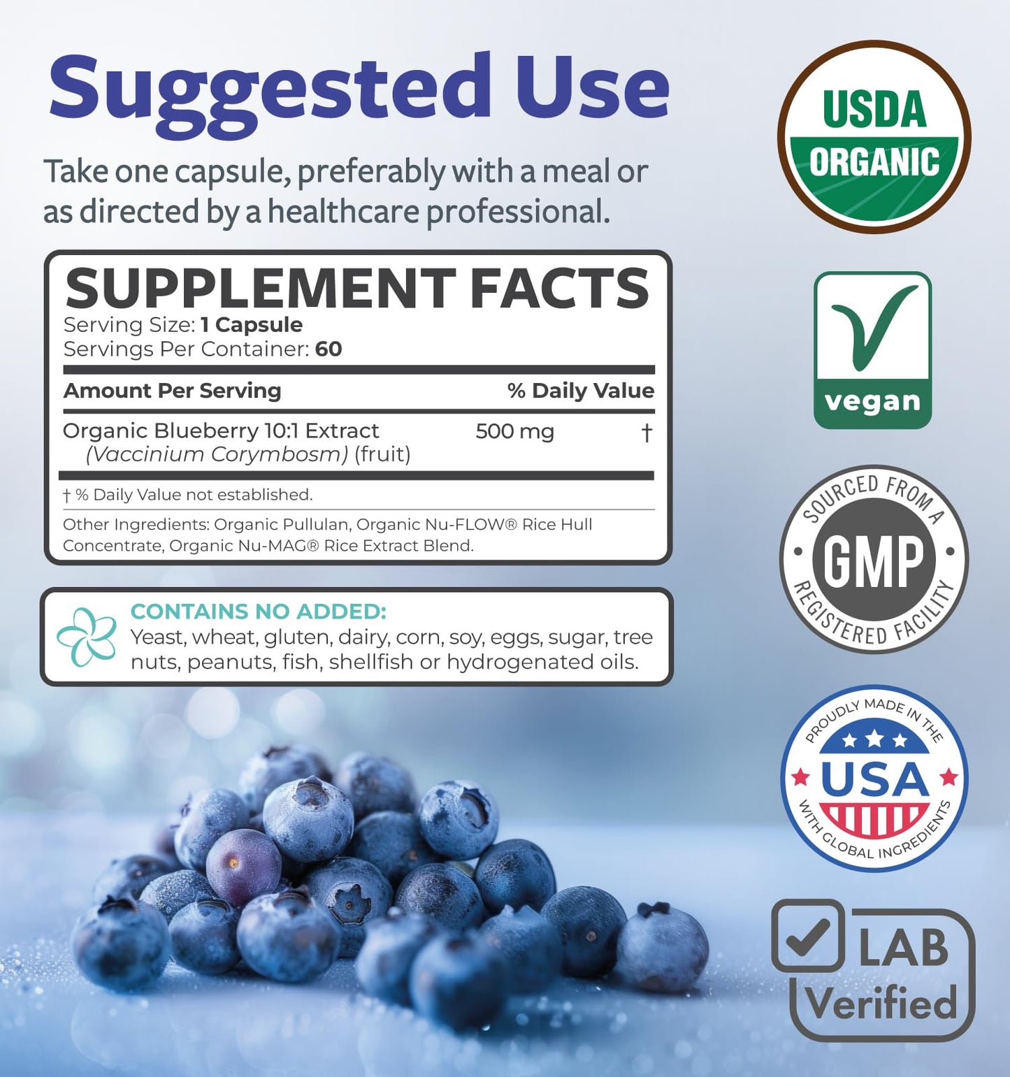 PURE CO Blueberry Extract Capsules 60 Count