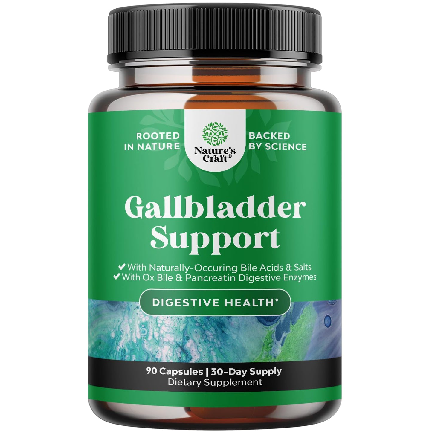 Natures Craft Gallbladder Support Digestive Enzymes with Ox Bile Capsules 90 Count