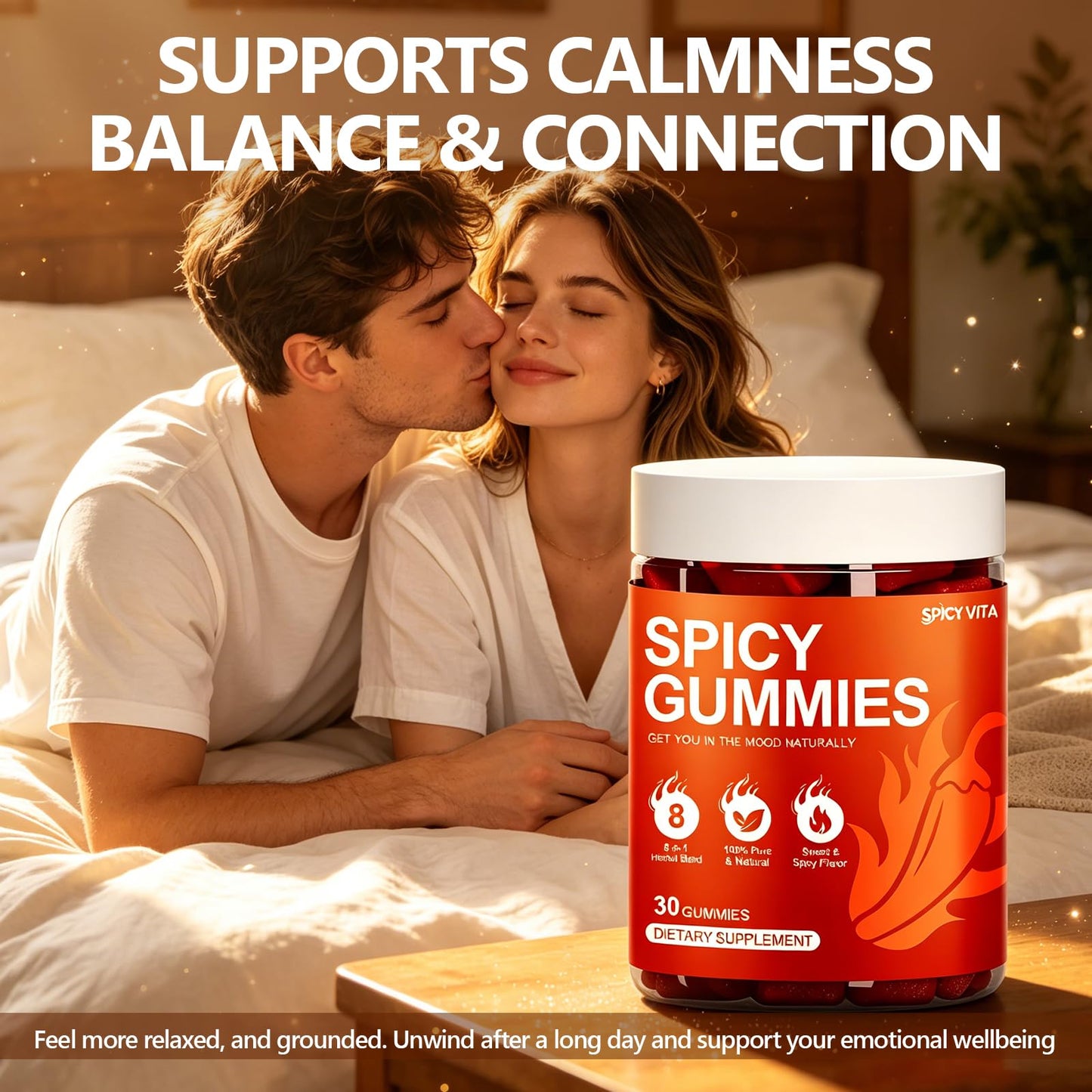 CORTISOL DRINK Spicy Hot Peach Gummies for Natural Mood Support, Female Vitality & Energy, with Muira Puama, Chili Pepper & Maca, 30 Gummies