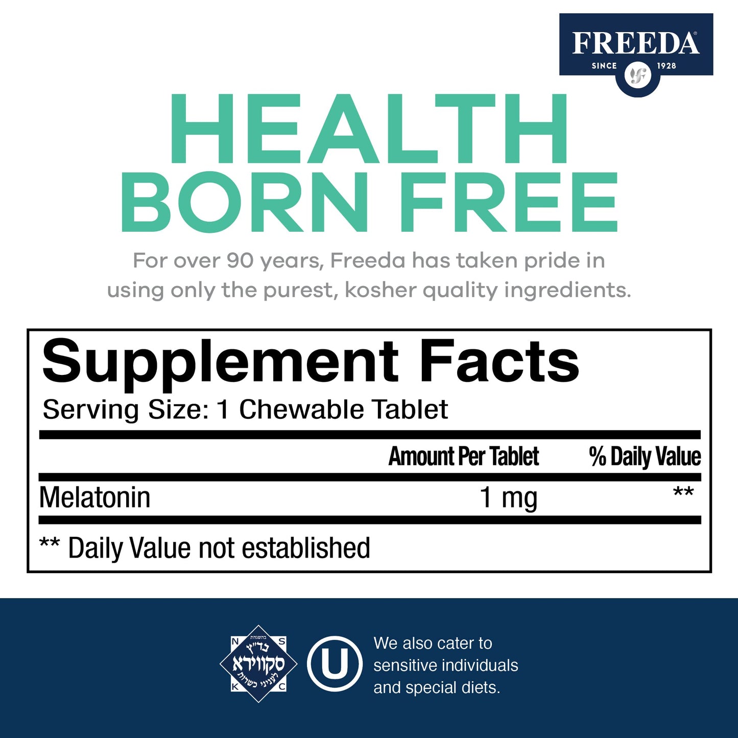 FREEDA Melatonin 1 mg Sugar-Free Chewable Tablets 90 Count